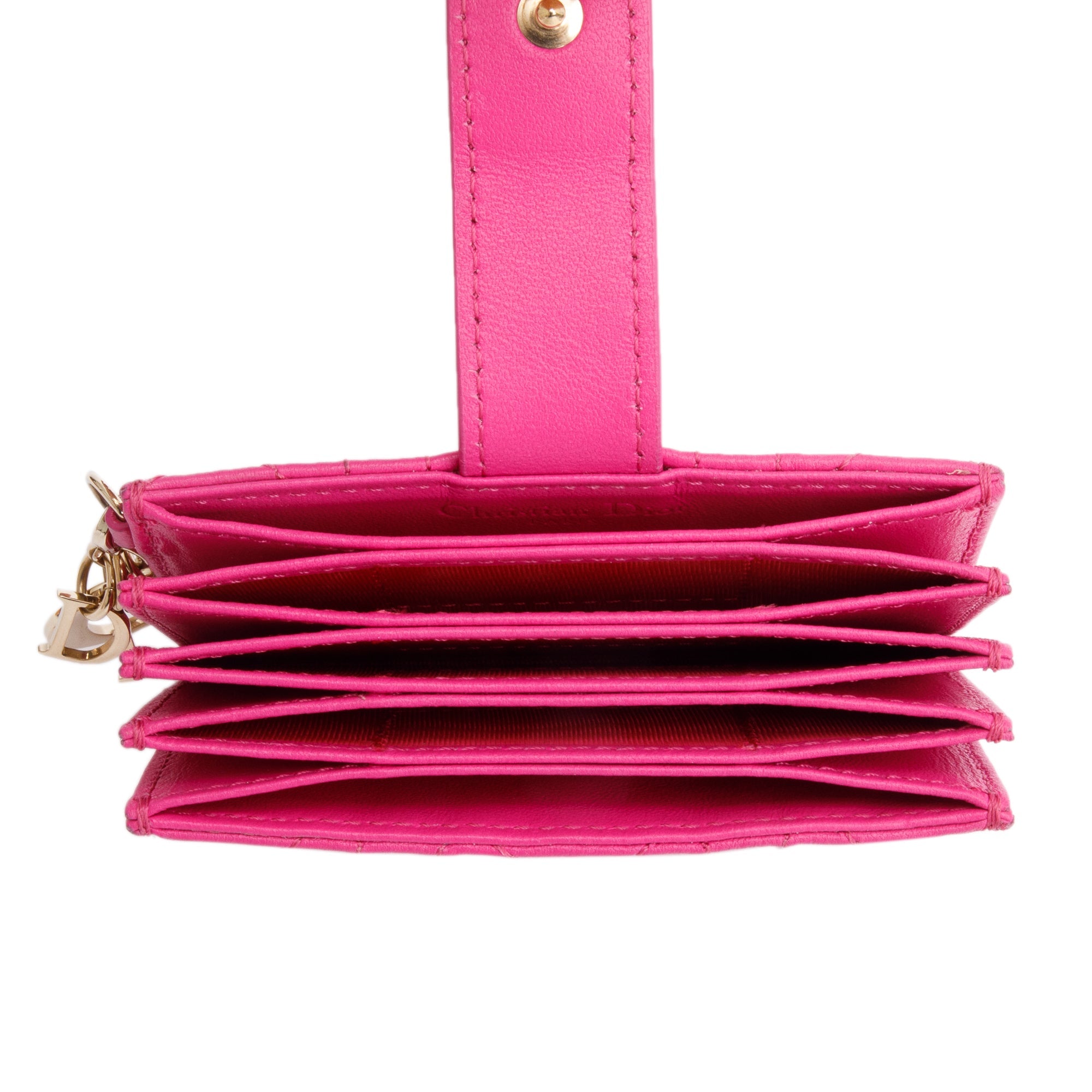 Christian Dior 2023 Pink Cannage Leather Lady Dior Jasmin Card Holder w/ Box & Authenticity Card
