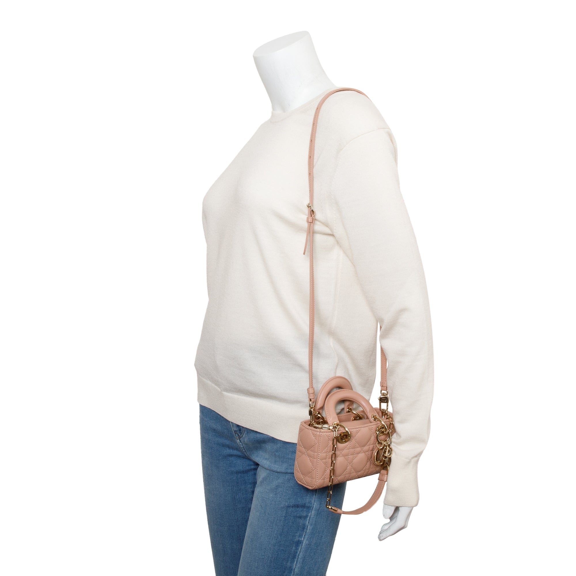 Christian Dior 2023 Rose Des Vents Cannage Lambskin Micro Lady D-Joy Bag w/ Strap & Box