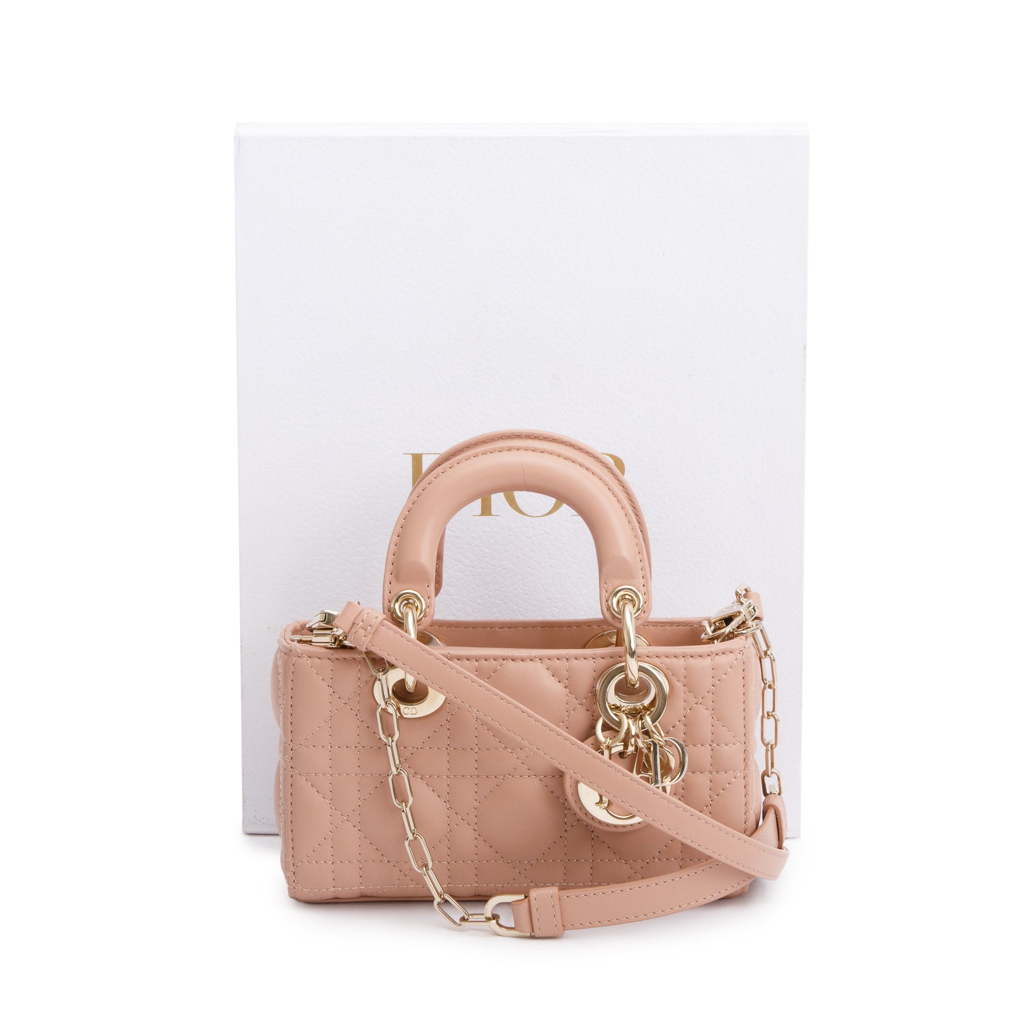 Christian Dior 2023 Rose Des Vents Cannage Lambskin Micro Lady D-Joy Bag w/ Strap & Box