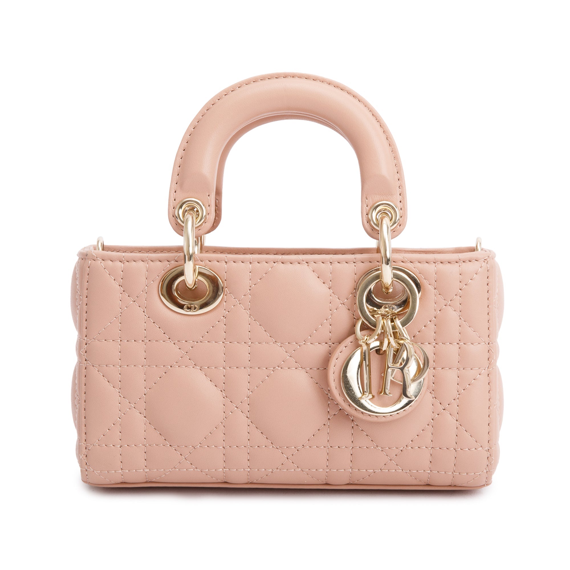 Christian Dior 2023 Rose Des Vents Cannage Lambskin Micro Lady D-Joy Bag w/ Strap & Box