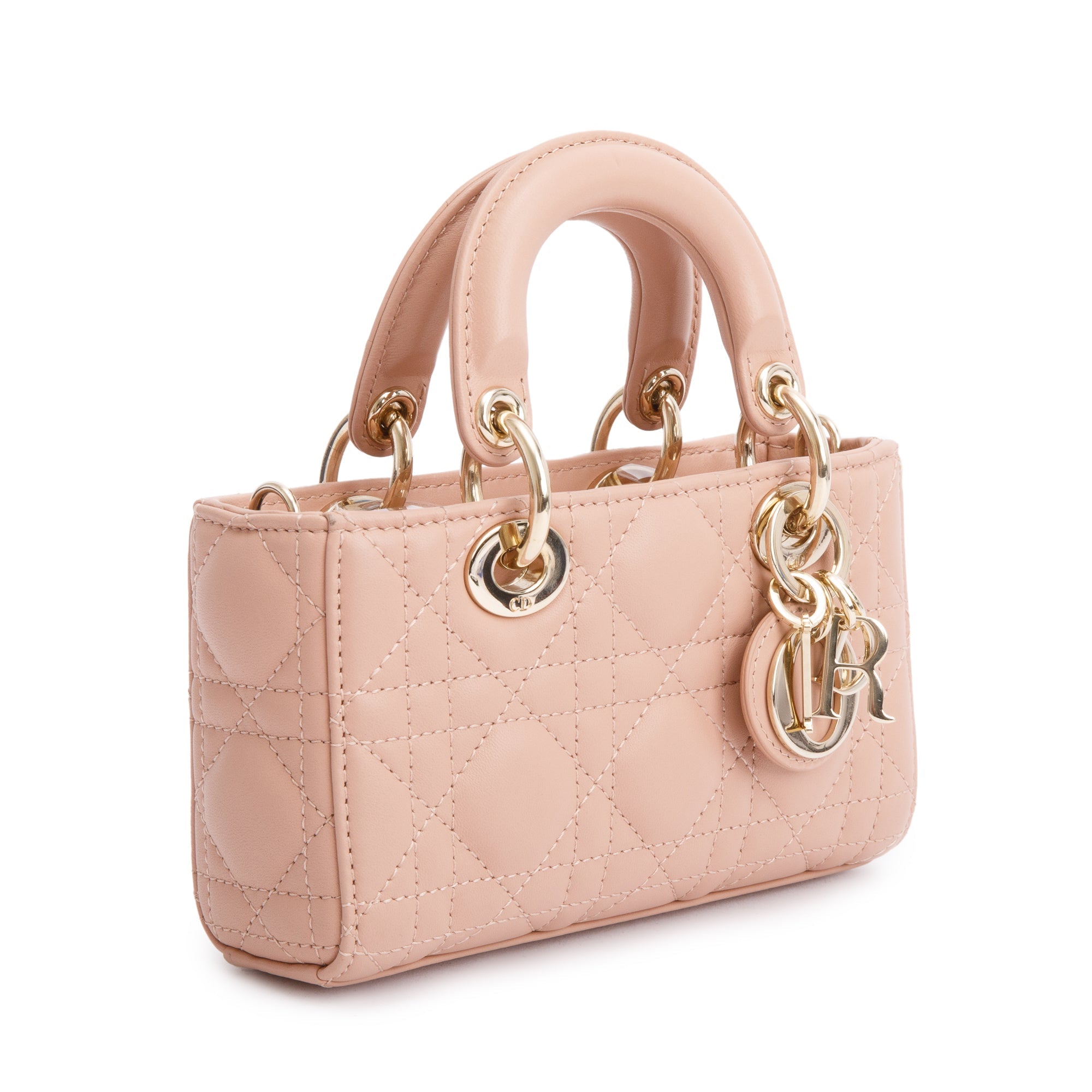 Christian Dior 2023 Rose Des Vents Cannage Lambskin Micro Lady D-Joy Bag w/ Strap & Box