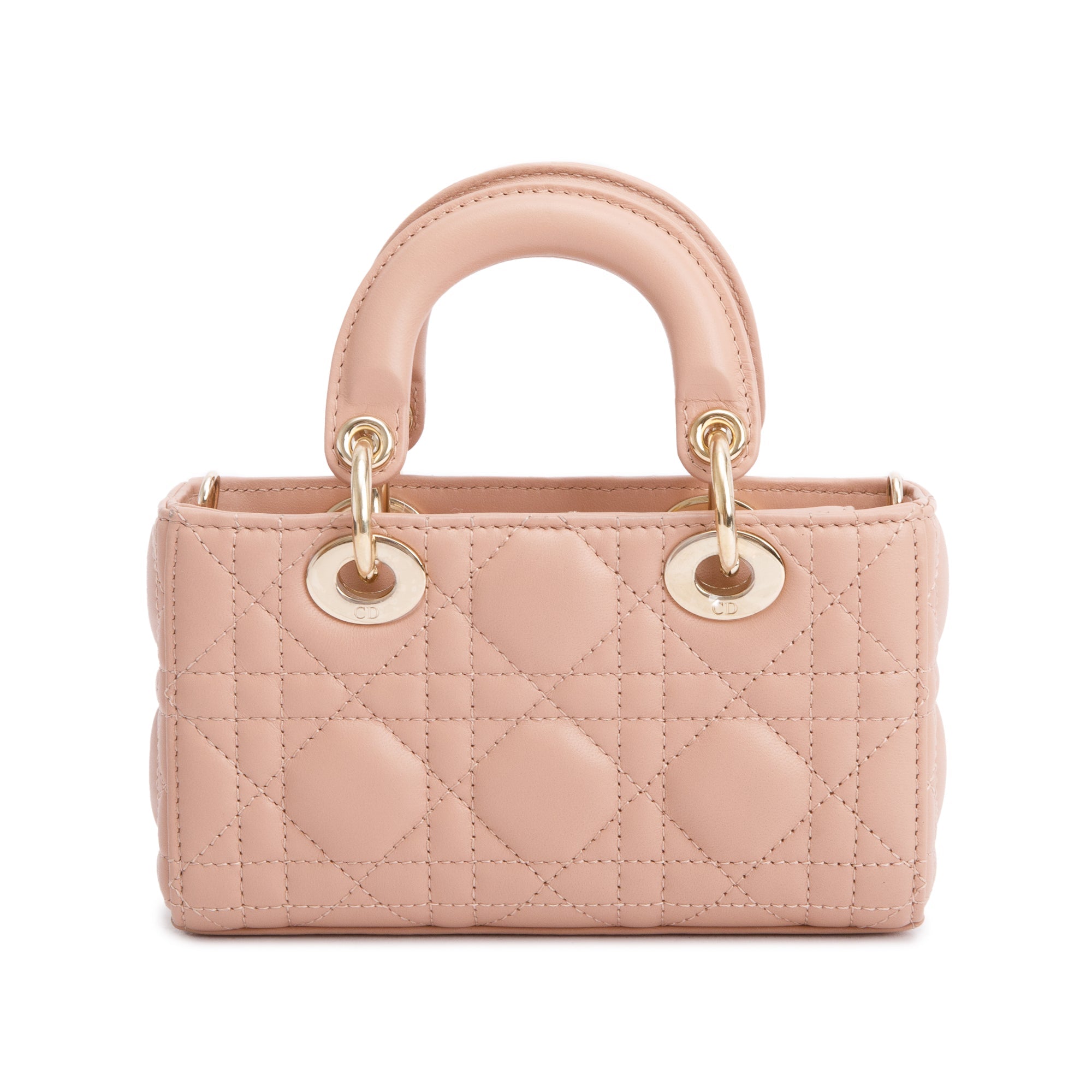 Christian Dior 2023 Rose Des Vents Cannage Lambskin Micro Lady D-Joy Bag w/ Strap & Box