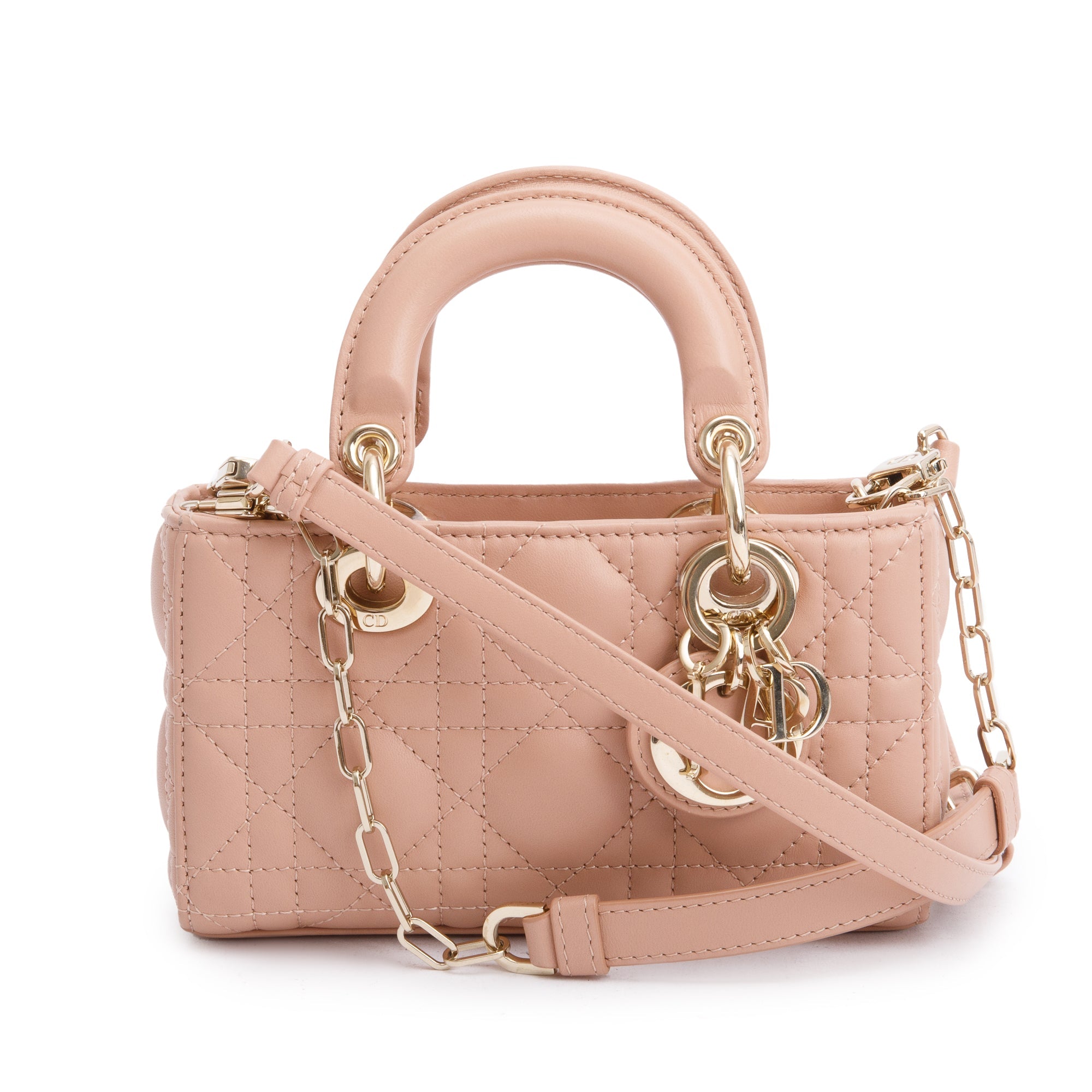 Christian Dior 2023 Rose Des Vents Cannage Lambskin Micro Lady D-Joy Bag w/ Strap & Box