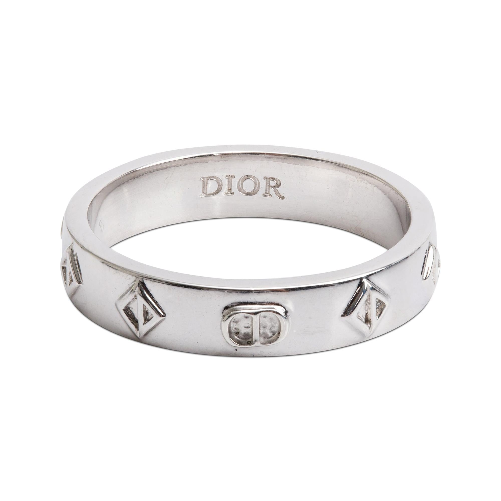 Christian Dior 2023 Sterling Silver CD Ring, Size M 9.25 w/ Box & Receipt