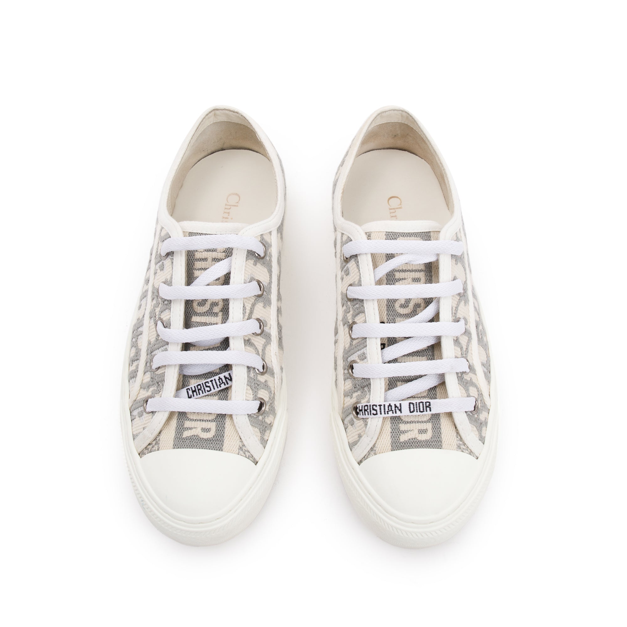 Christian Dior 2023 White/Grey Oblique Canvas Walk'N'Dior Sneakers, Size 36.5 w/ Box & Receipt