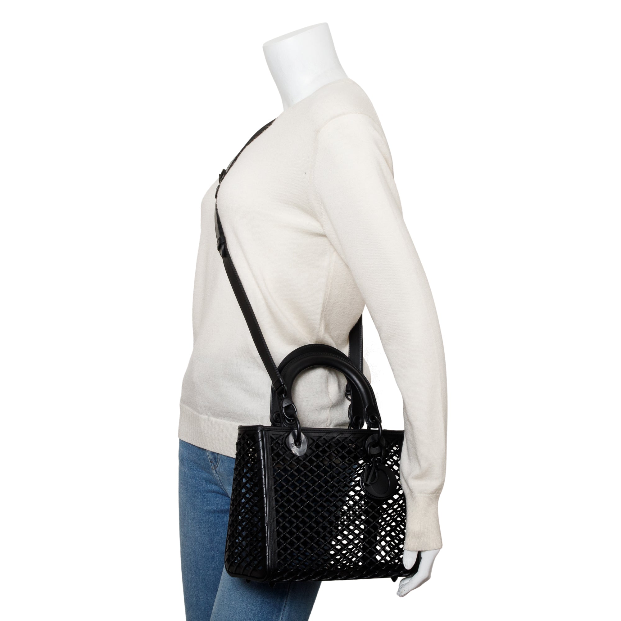 Christian Dior 2024 Black Leather So Black Medium Lady Dior Bag w/ Strap & Pouch