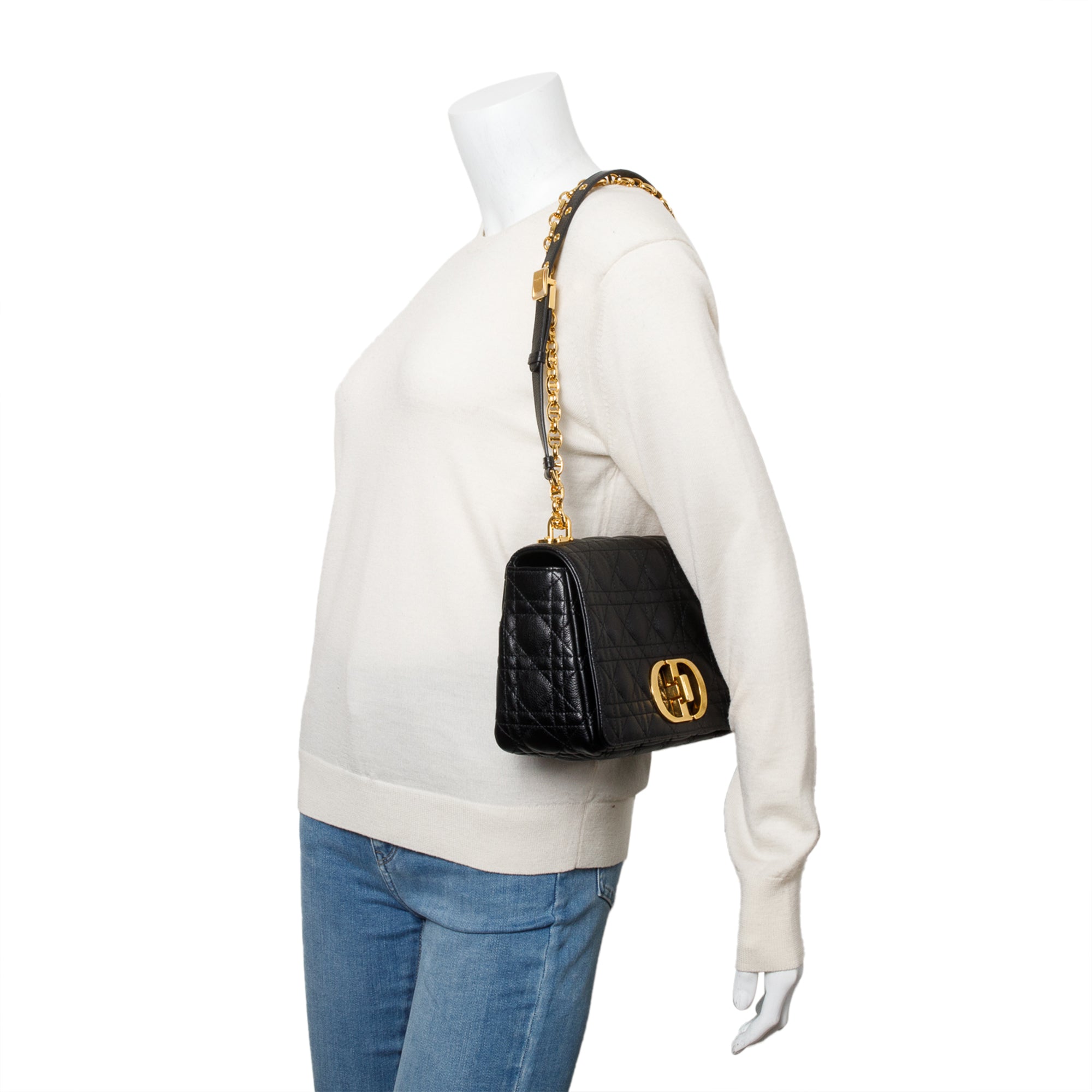 Christian Dior 2024 Black Supple Cannage Calfskin Leather Medium Dior Caro Bag w/ Box & Authenticity Card