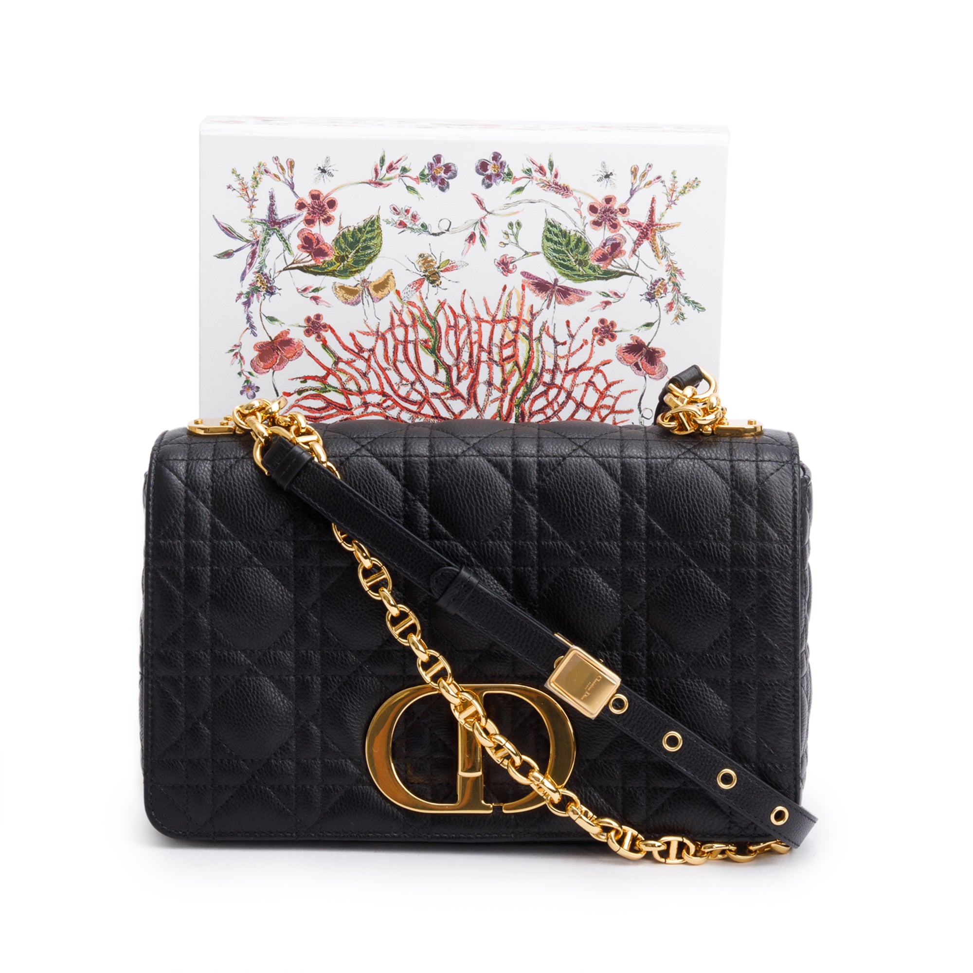 Christian Dior 2024 Black Supple Cannage Calfskin Leather Medium Dior Caro Bag w/ Box & Authenticity Card