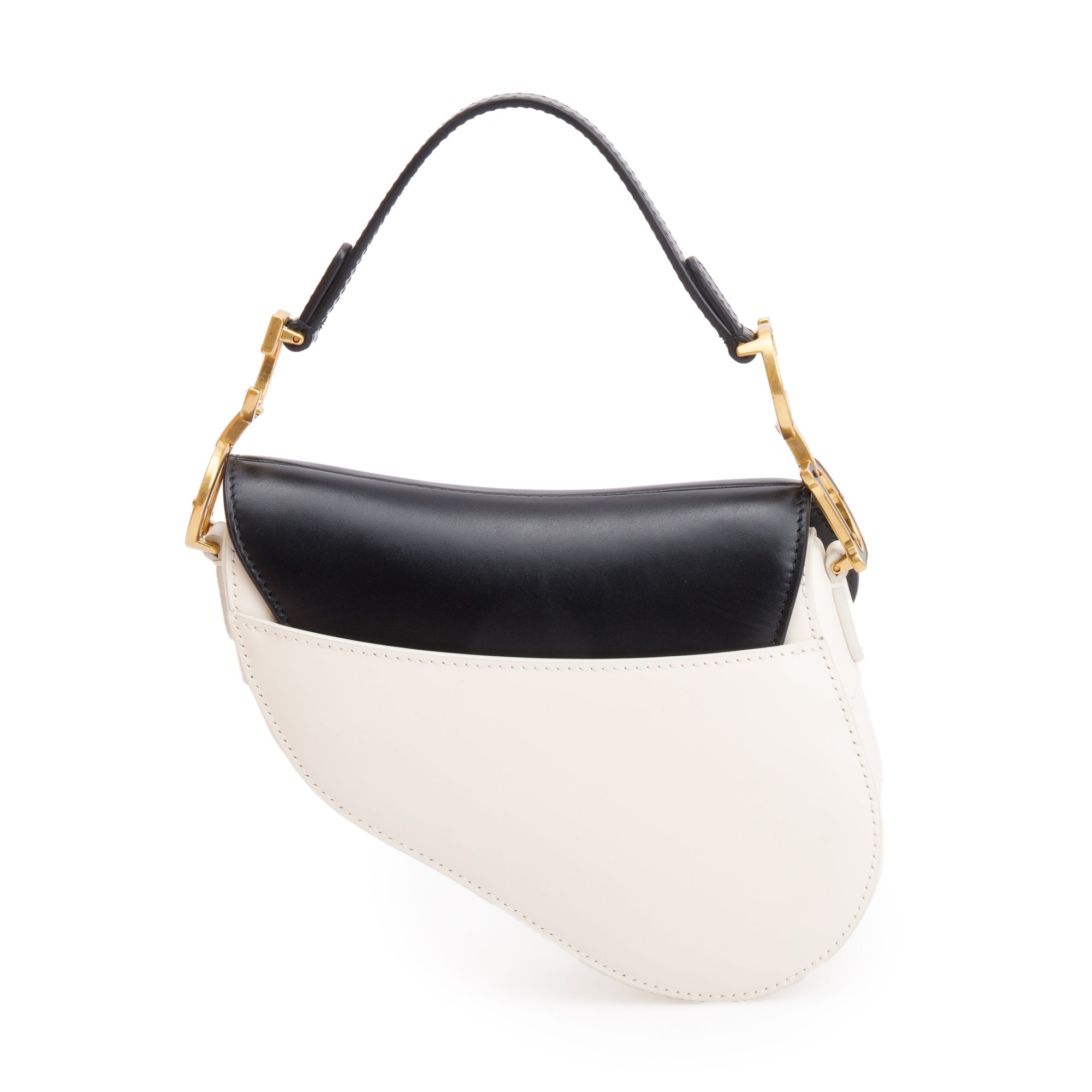 Christian Dior 2024 Black & White Calfskin Leather Mini Saddle Bag w/ Strap, Box & Authenticity Card