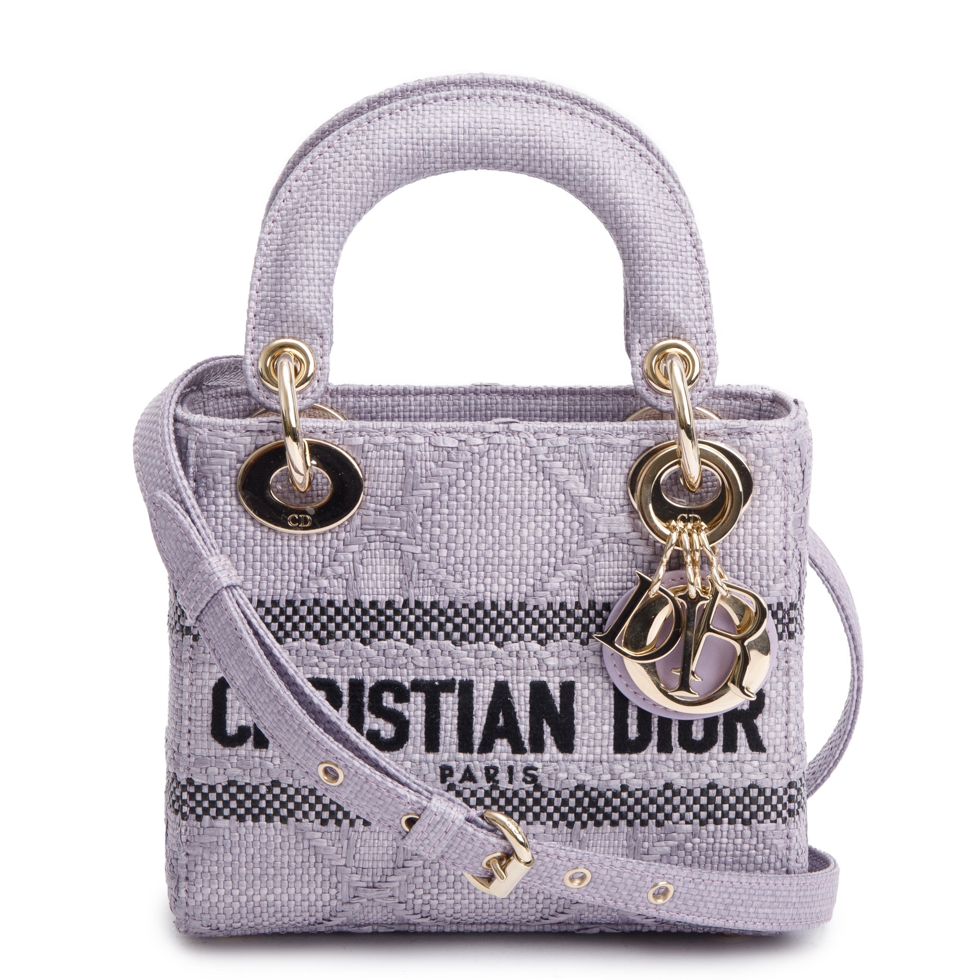 Christian Dior 2024 Purple Cannage Raffia Mini Lady D-Lite Bag w/ Strap, Box & Authenticity Card