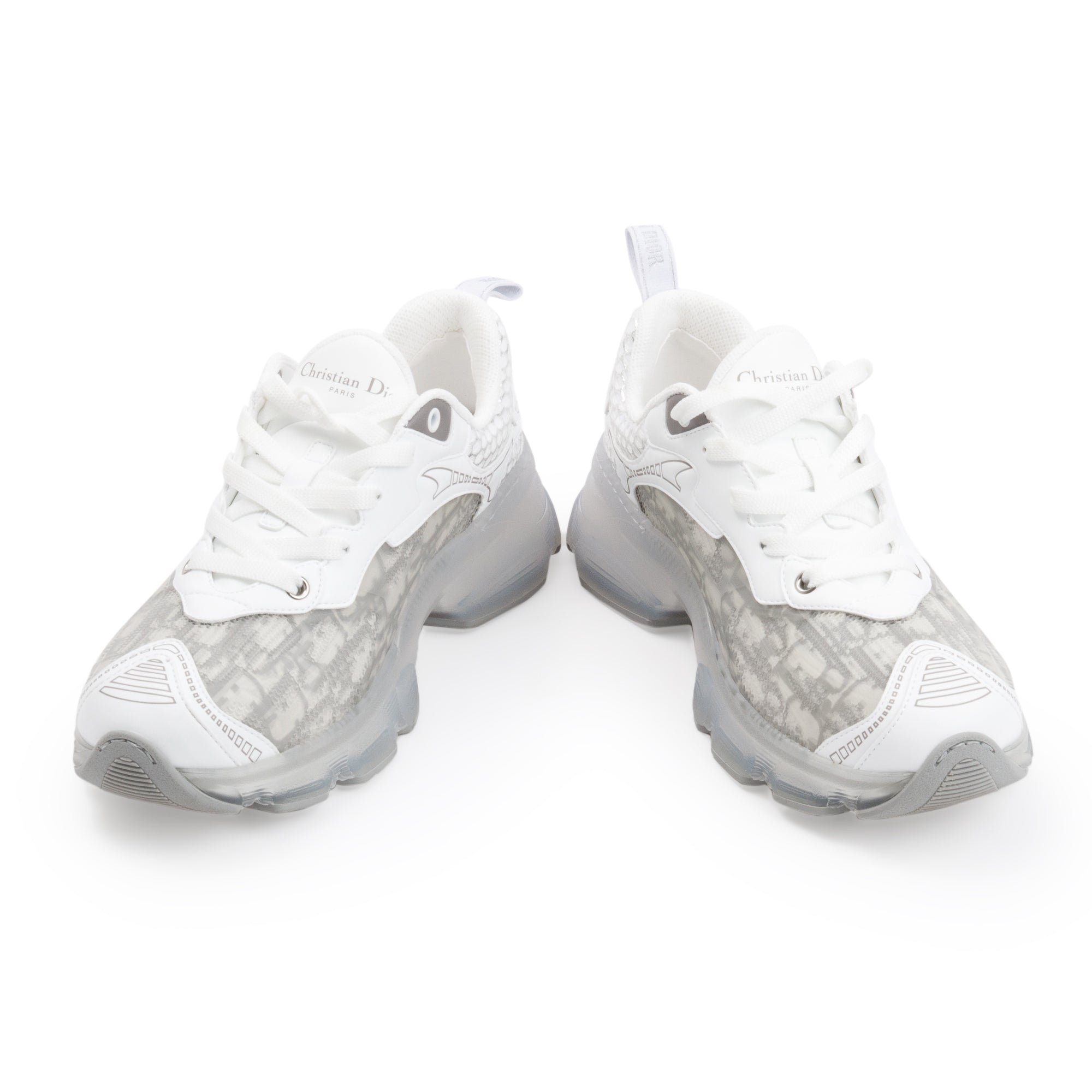 Christian Dior 2024 White/Grey Oblique Canvas and Transparent Rubber Vibe Sneakers, Size 38.5