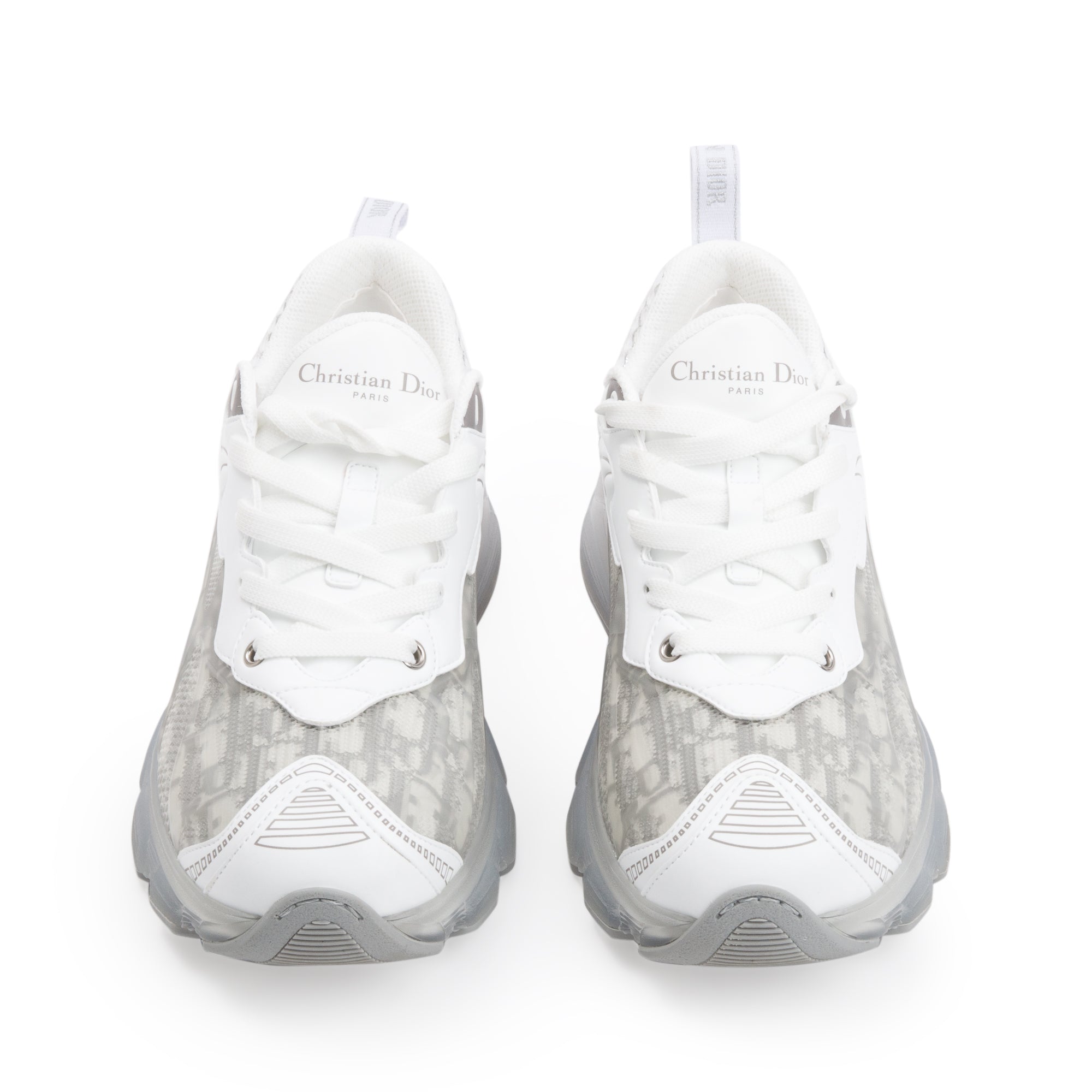 Christian Dior 2024 White/Grey Oblique Canvas and Transparent Rubber Vibe Sneakers, Size 38.5