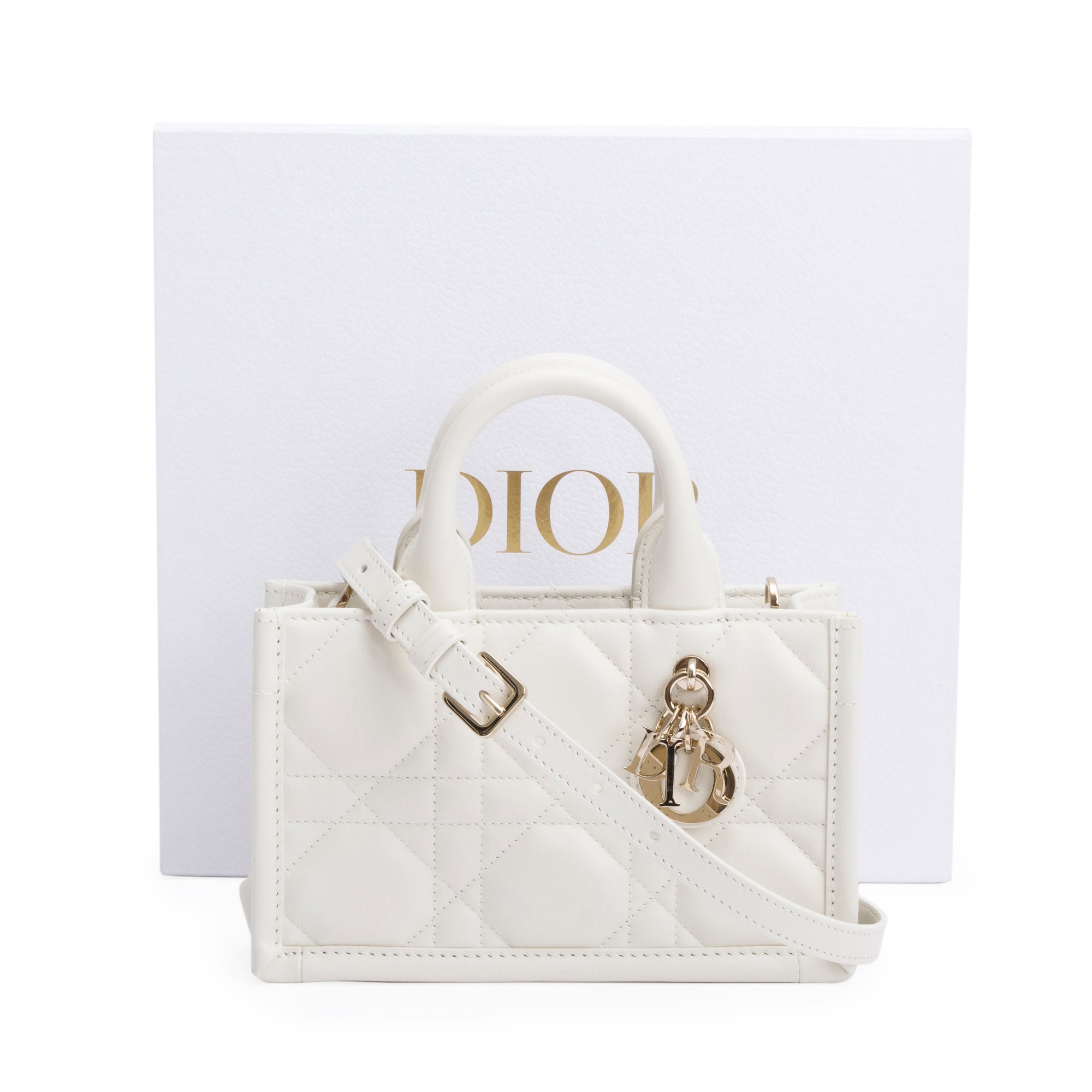 Christian Dior 2024White Macrocannage Lambskin Mini Book Tote w/ Strap, Box & Authenticity Card