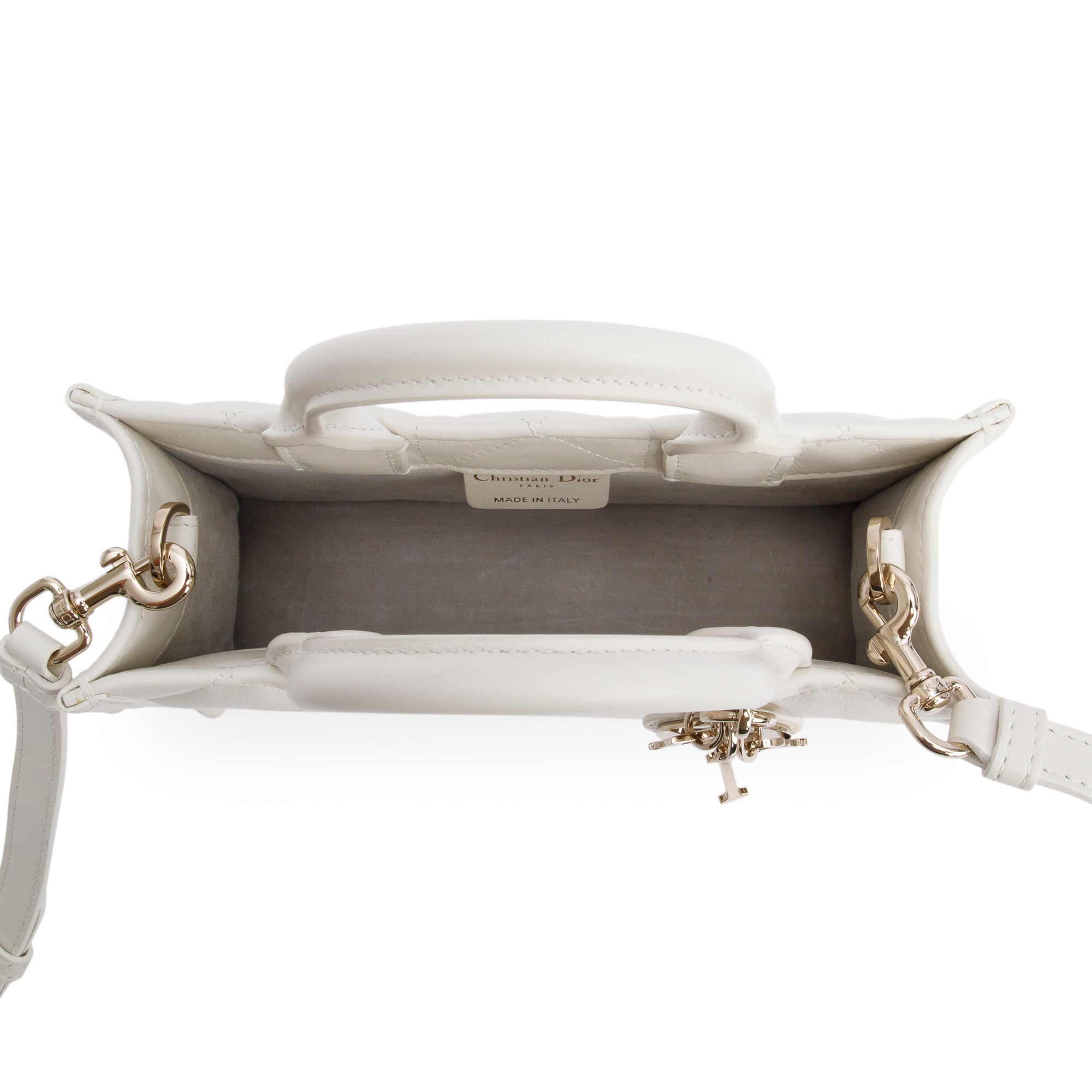 Christian Dior 2024White Macrocannage Lambskin Mini Book Tote w/ Strap, Box & Authenticity Card