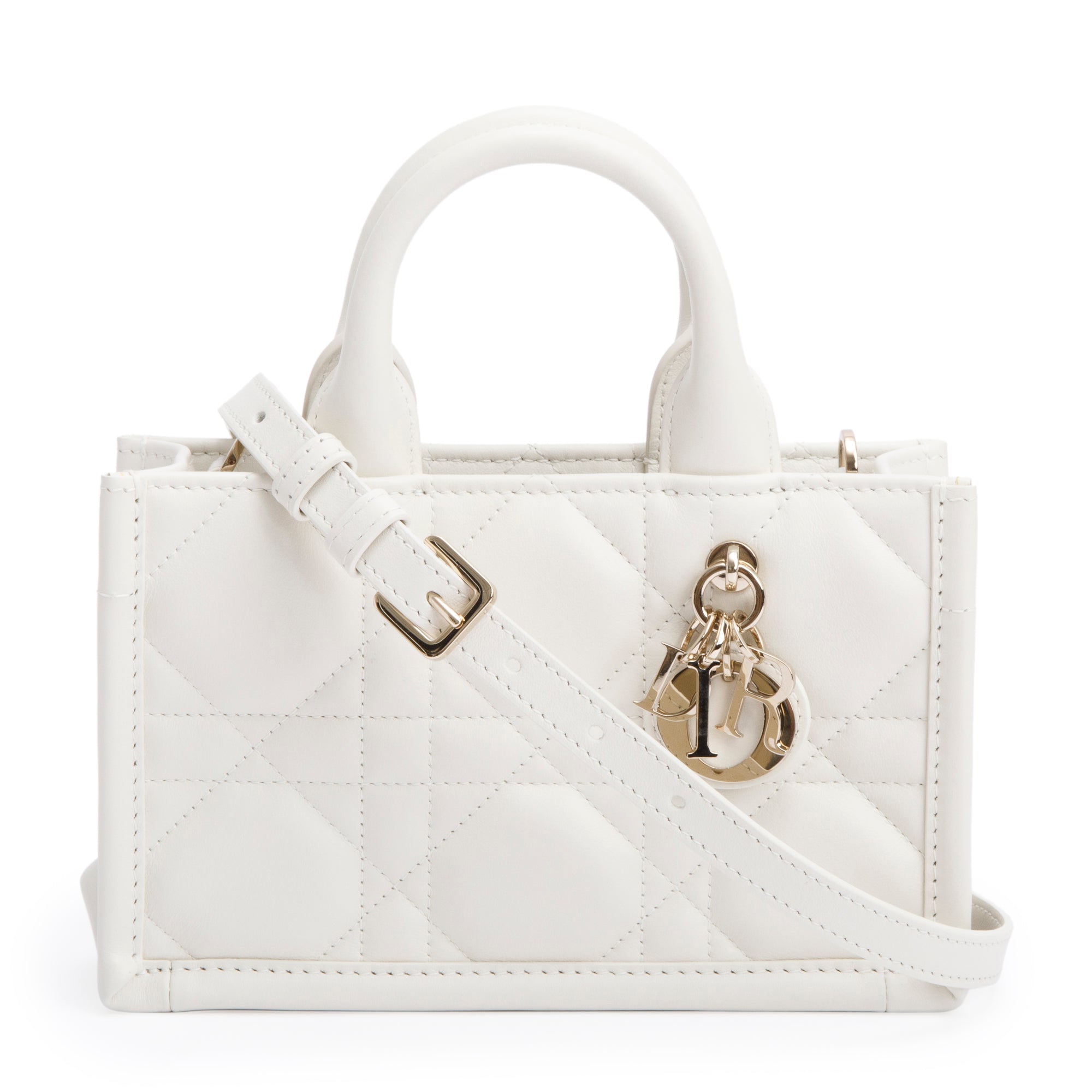 Christian Dior 2024White Macrocannage Lambskin Mini Book Tote w/ Strap, Box & Authenticity Card