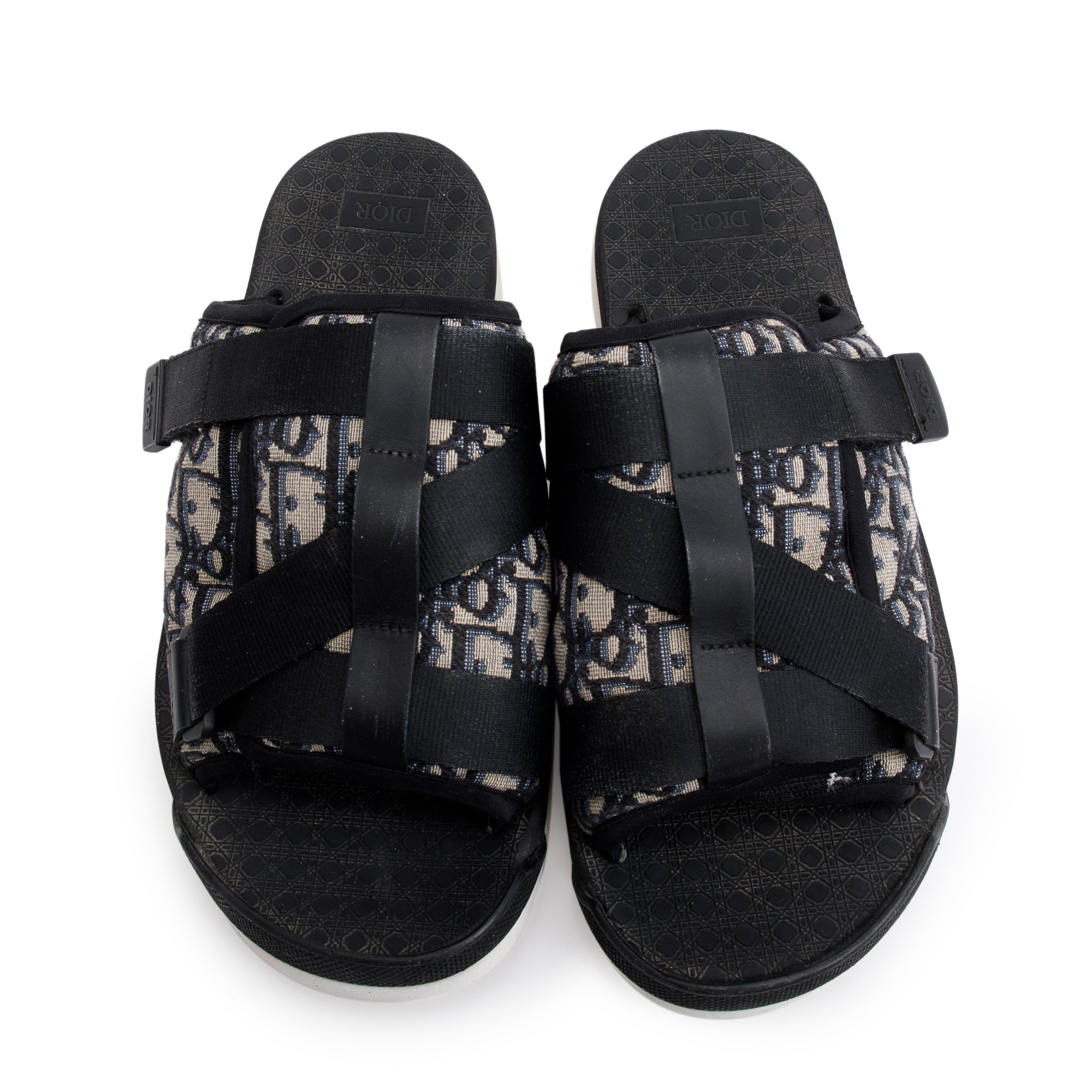 Christian Dior Beige & Black Oblique Jacquard Alpha Sandal, Size 43