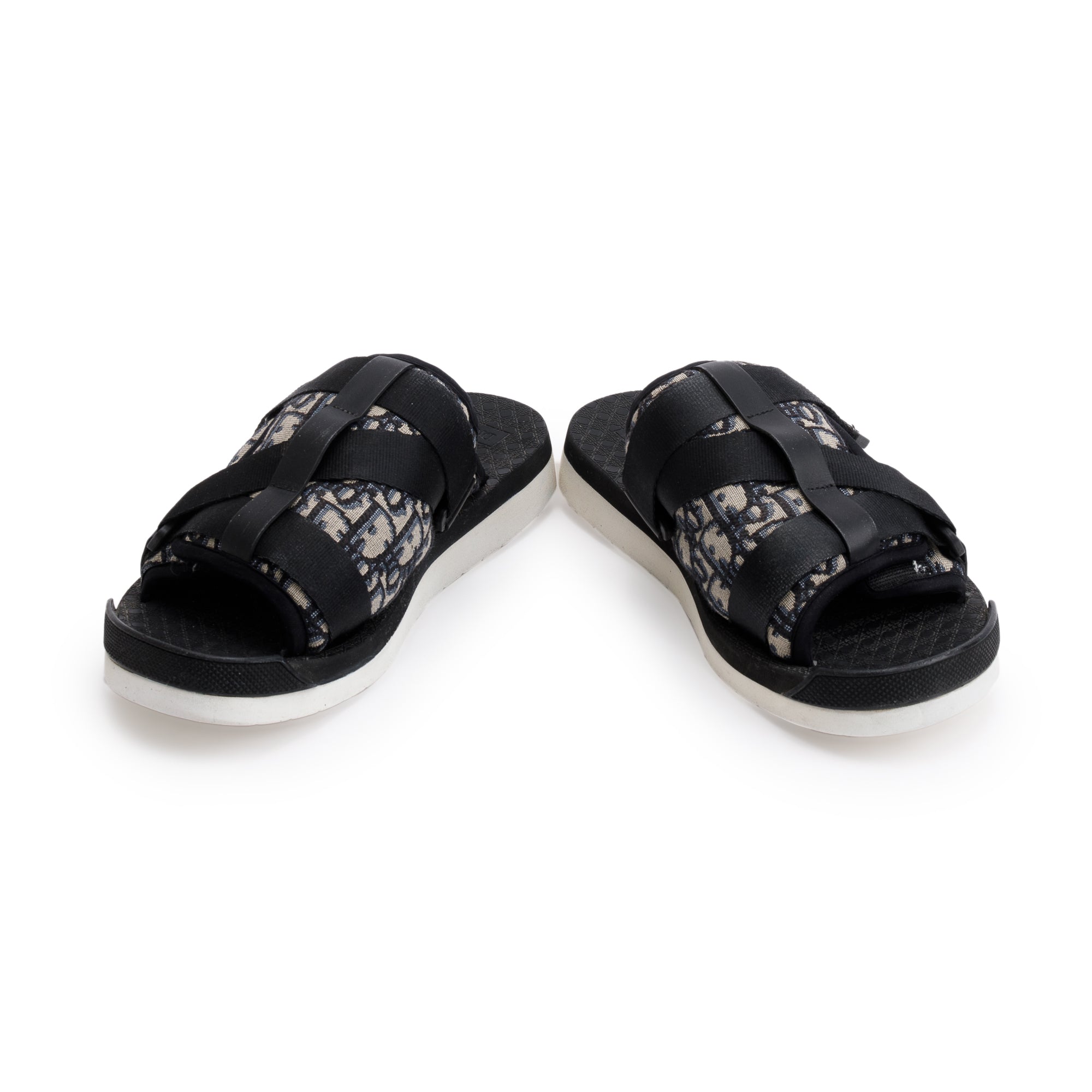 Christian Dior Beige & Black Oblique Jacquard Alpha Sandal, Size 43