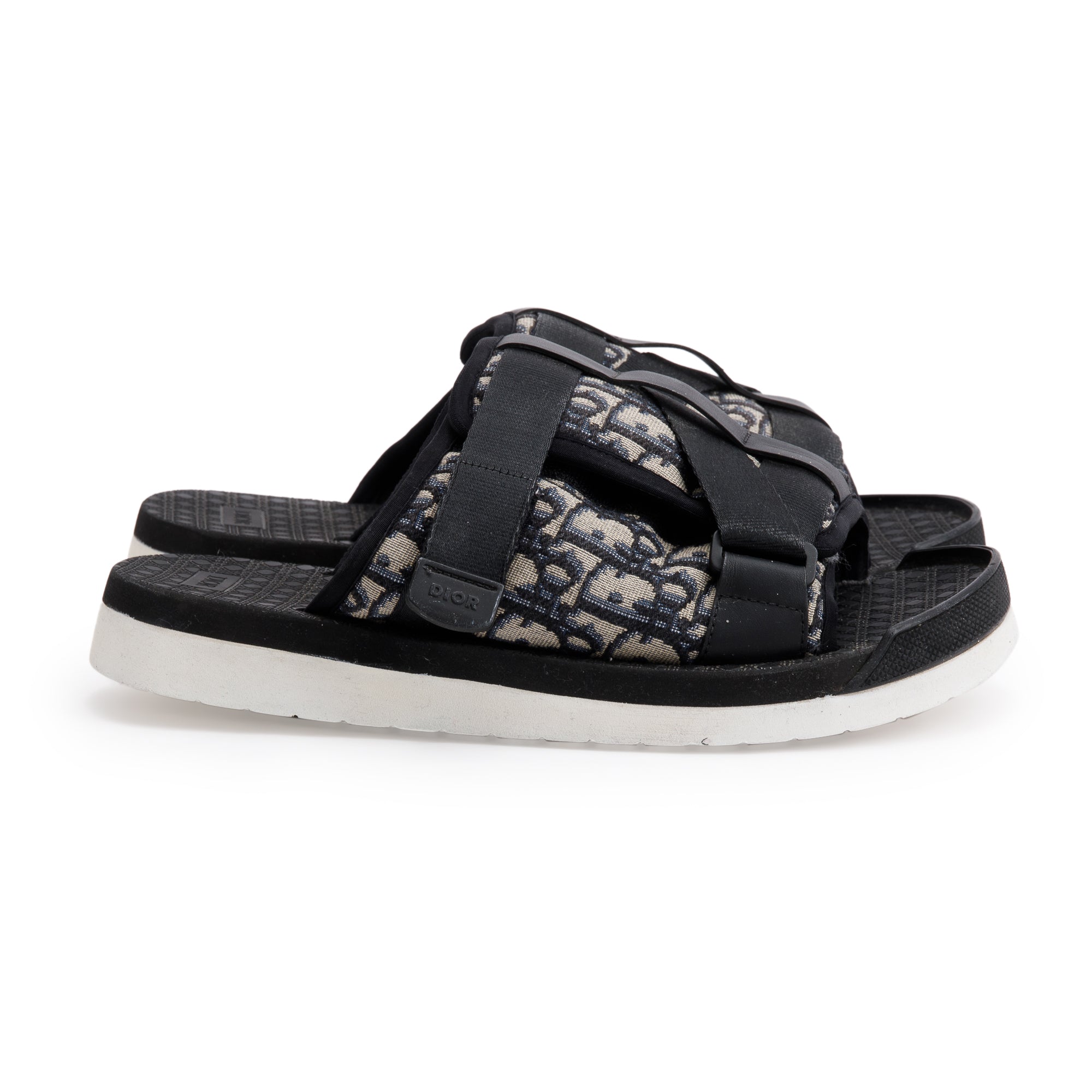 Christian Dior Beige & Black Oblique Jacquard Alpha Sandal, Size 43