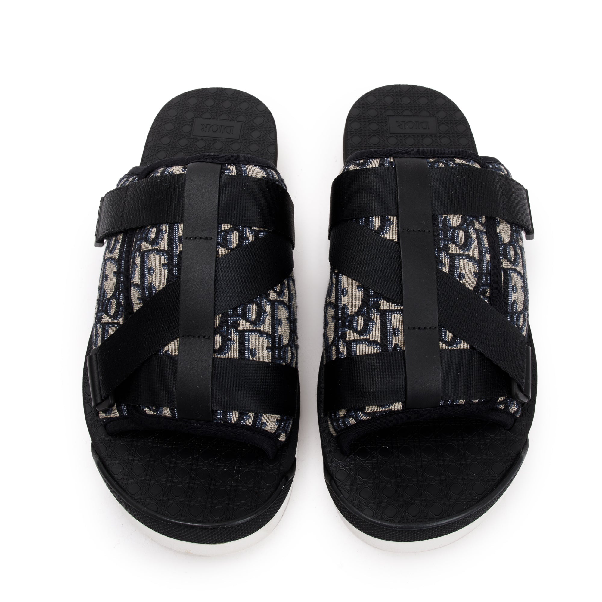 Christian Dior Beige & Black Oblique Jacquard Alpha Sandal, Size 44