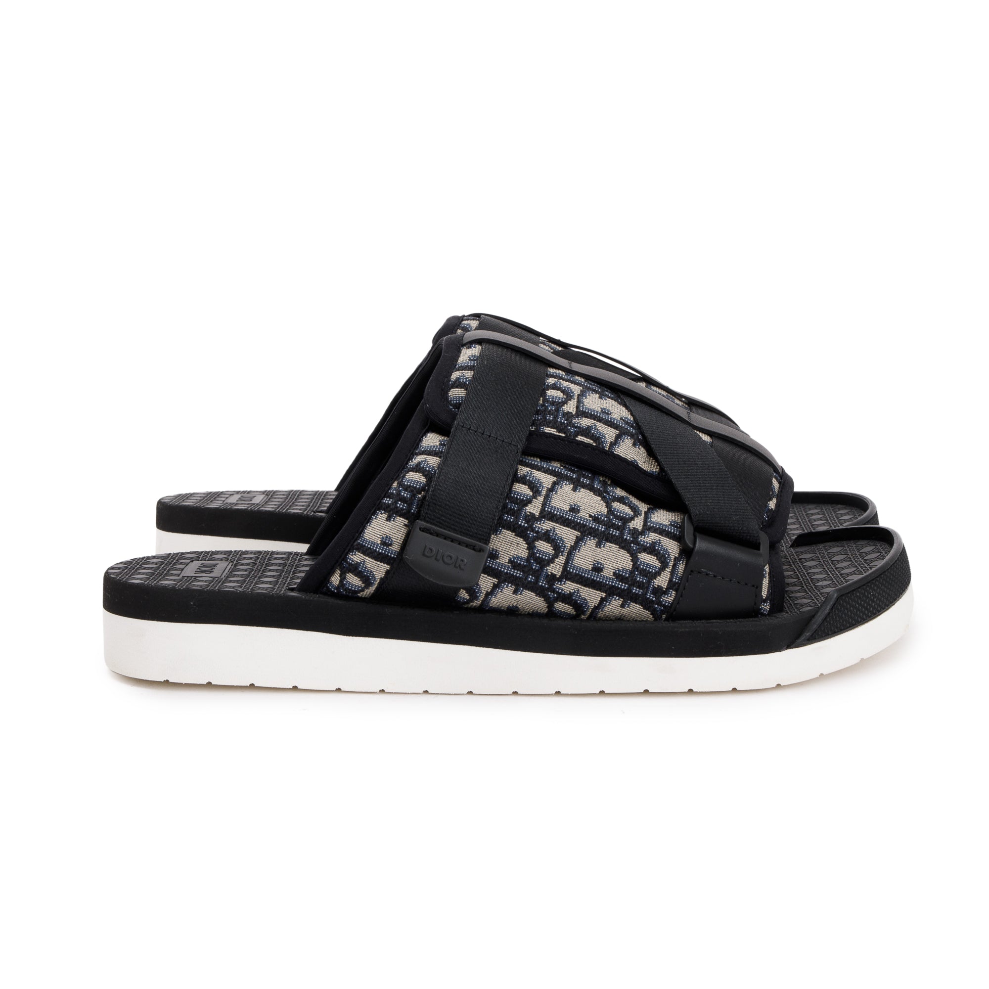Christian Dior Beige & Black Oblique Jacquard Alpha Sandal, Size 44