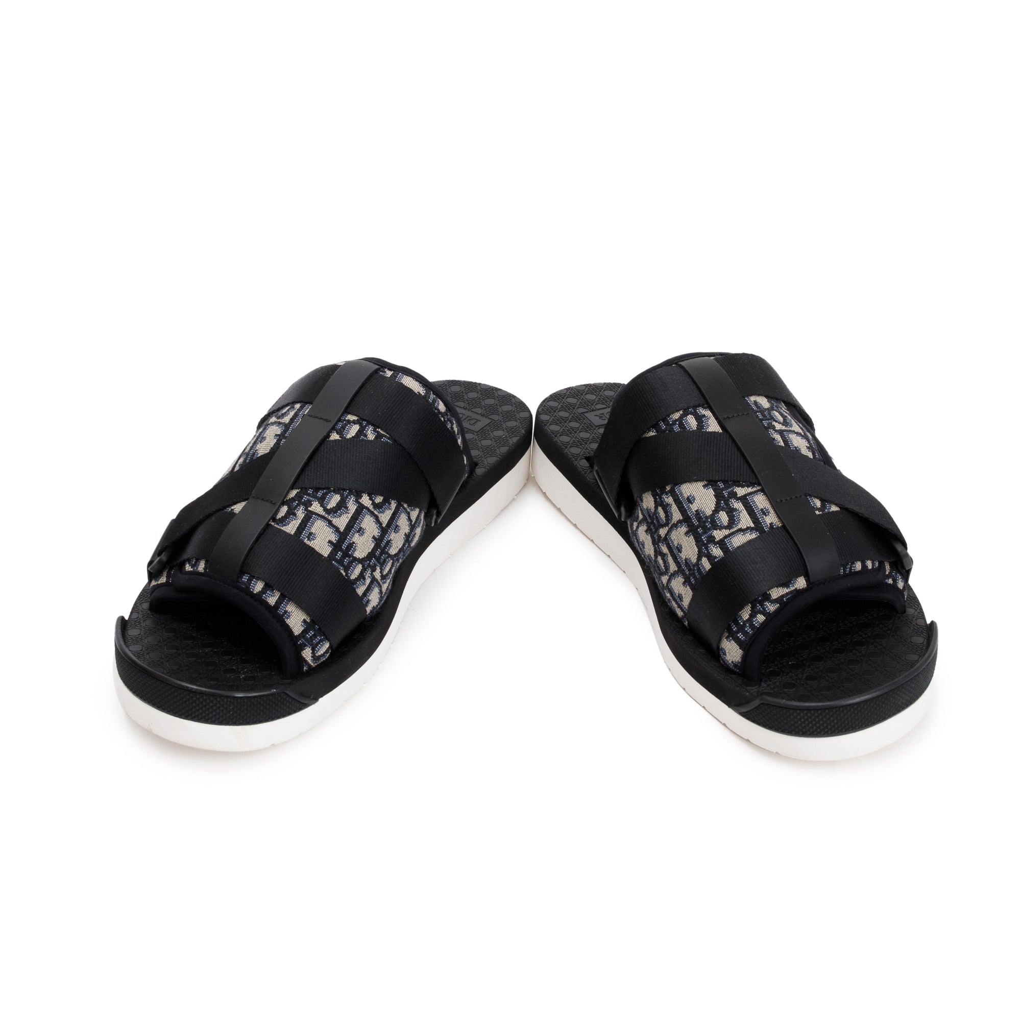 Christian Dior Beige & Black Oblique Jacquard Alpha Sandal, Size 44