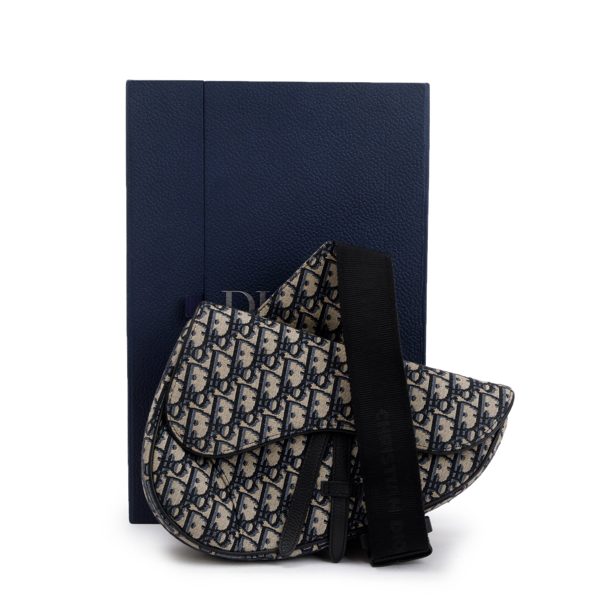 Christian Dior Beige & Black Oblique Mens Saddle Bag w/ Box & Authenticity Card