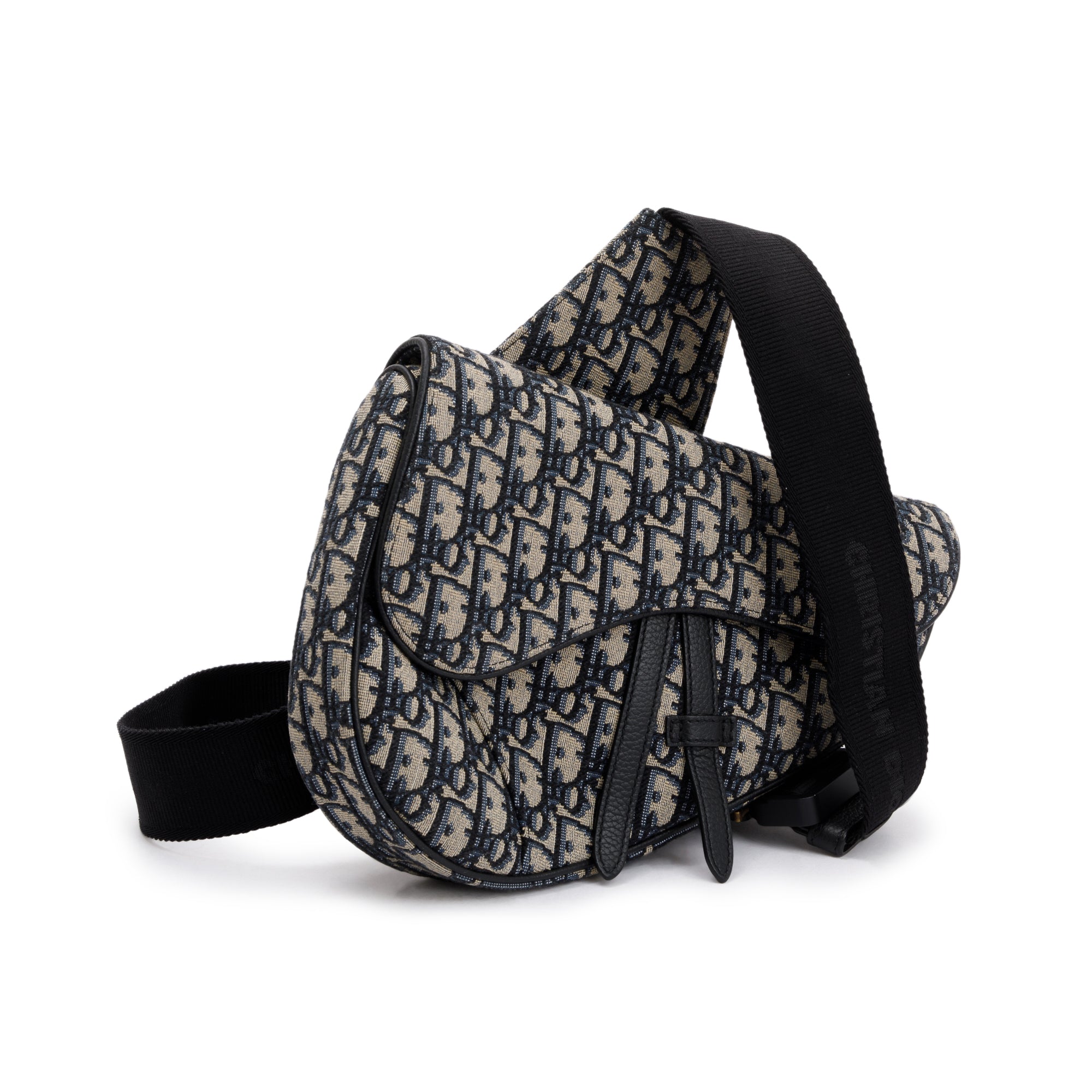 Christian Dior Beige & Black Oblique Mens Saddle Bag w/ Box & Authenticity Card