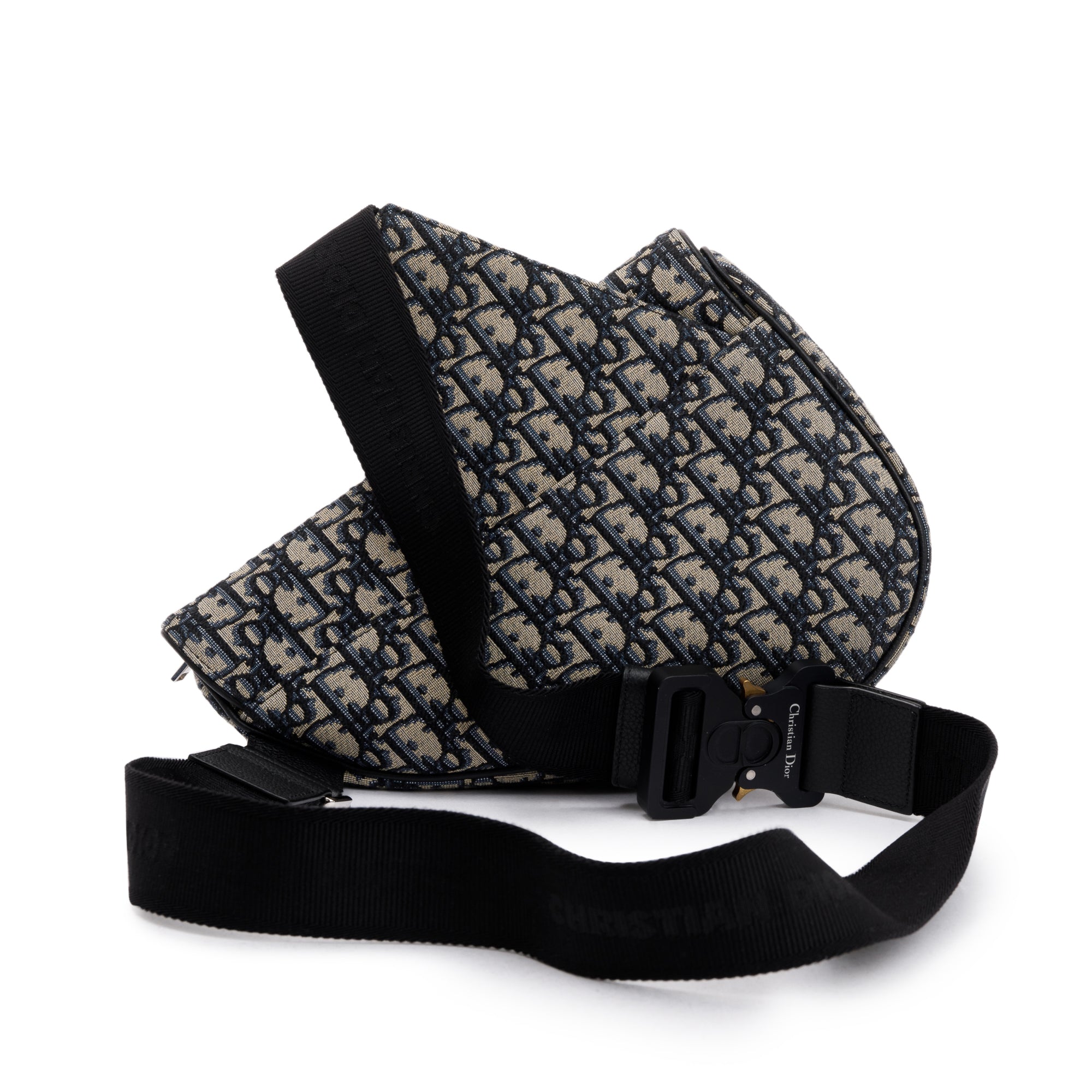 Christian Dior Beige & Black Oblique Mens Saddle Bag w/ Box & Authenticity Card