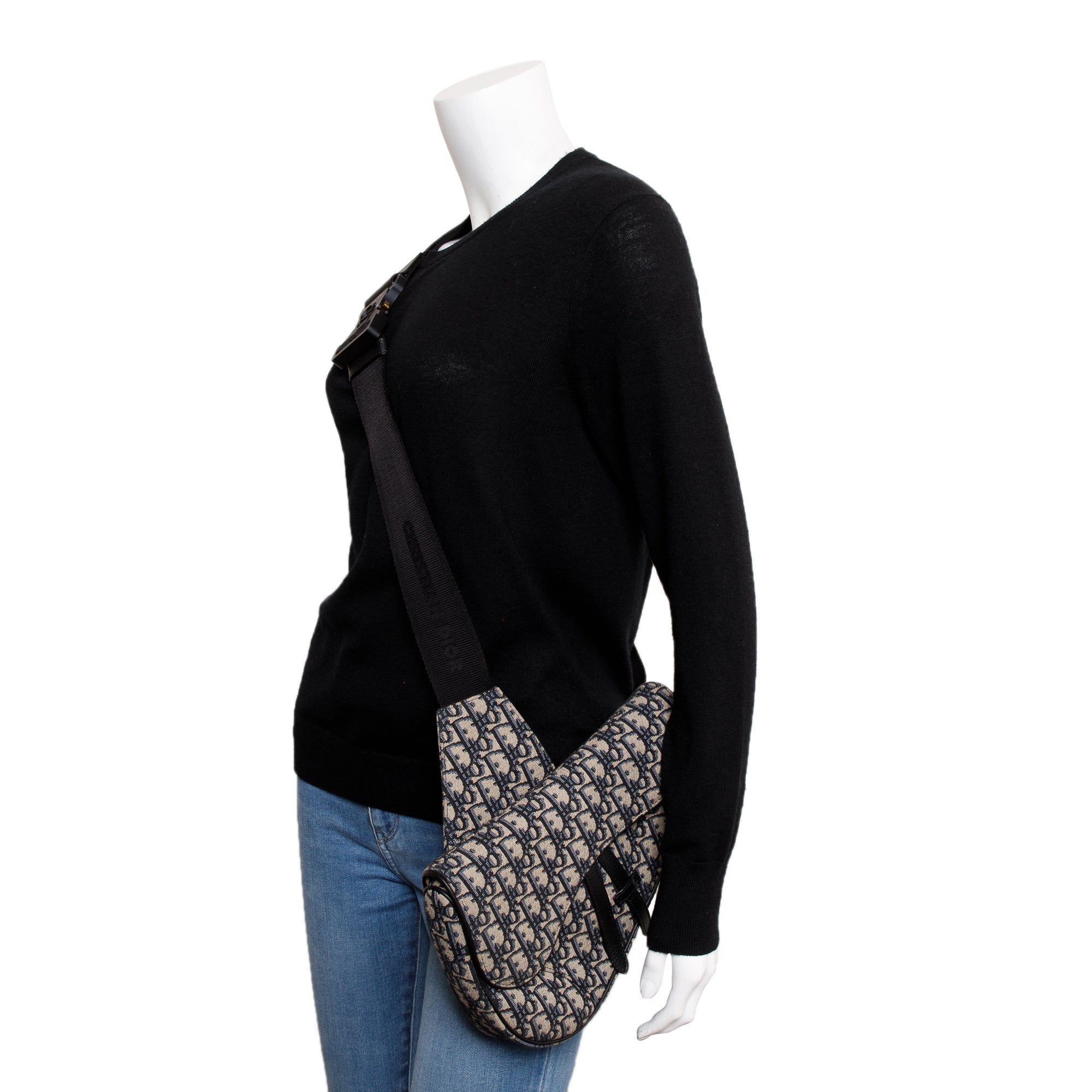 Christian Dior Beige & Black Oblique Mens Saddle Bag w/ Box & Authenticity Card