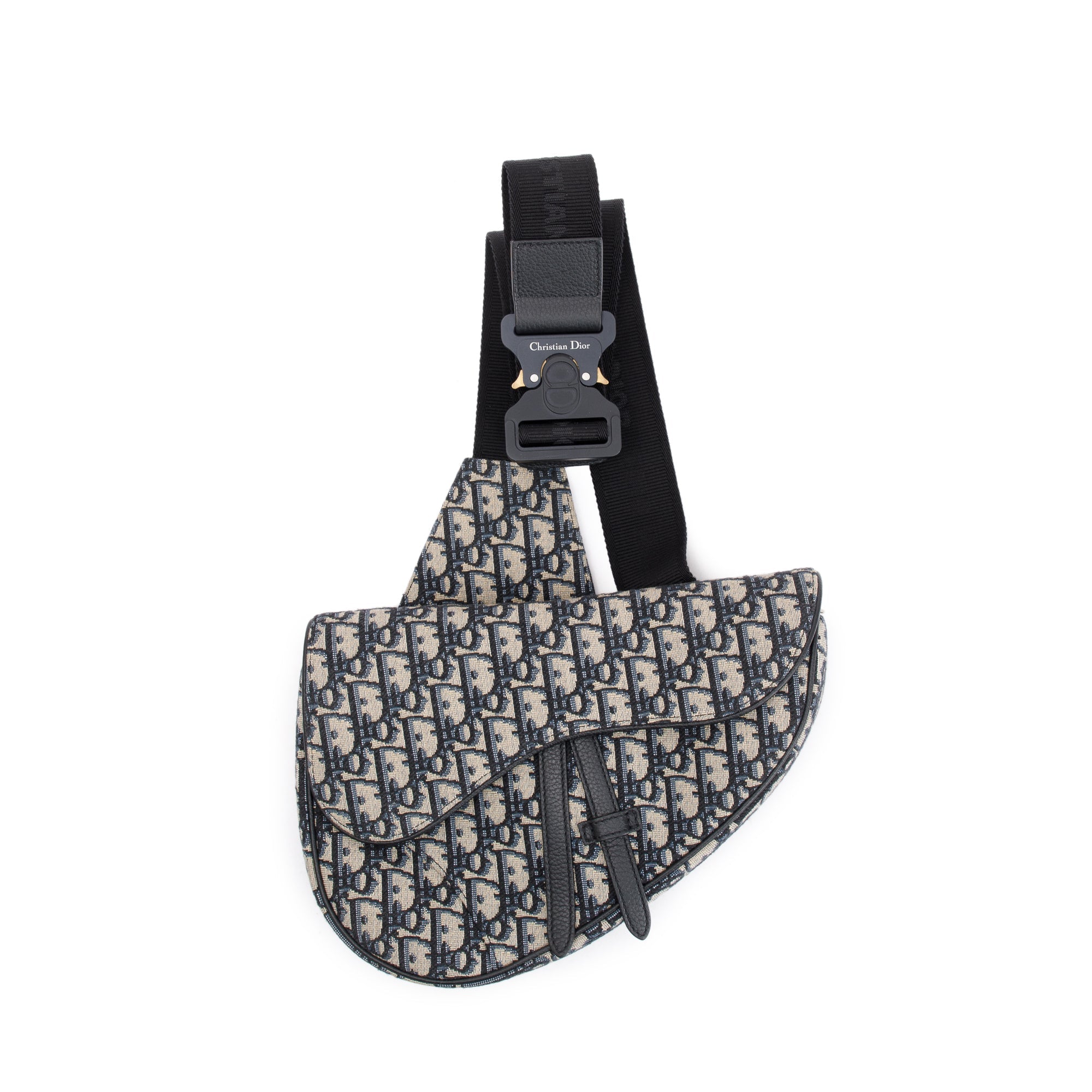 Christian Dior Beige & Black Oblique Mens Saddle Bag w/ Box & Authenticity Card