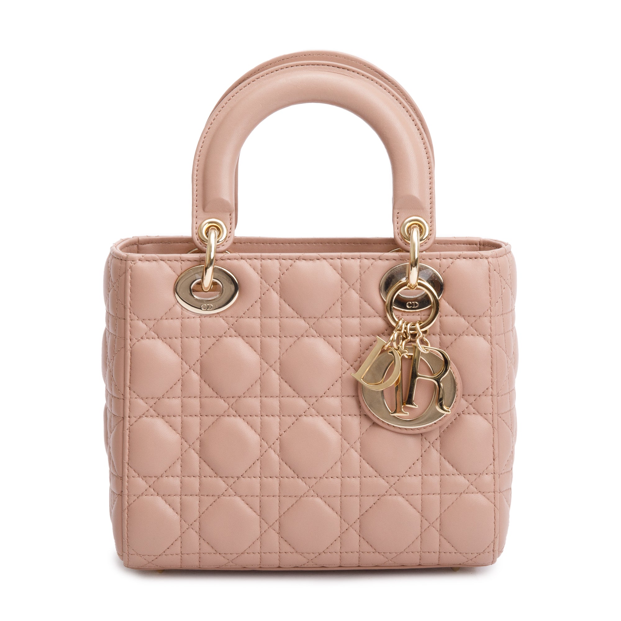 Christian Dior Beige Cannage Lambskin Leather Small Lady Dior My Abcdior Bag w/ Strap