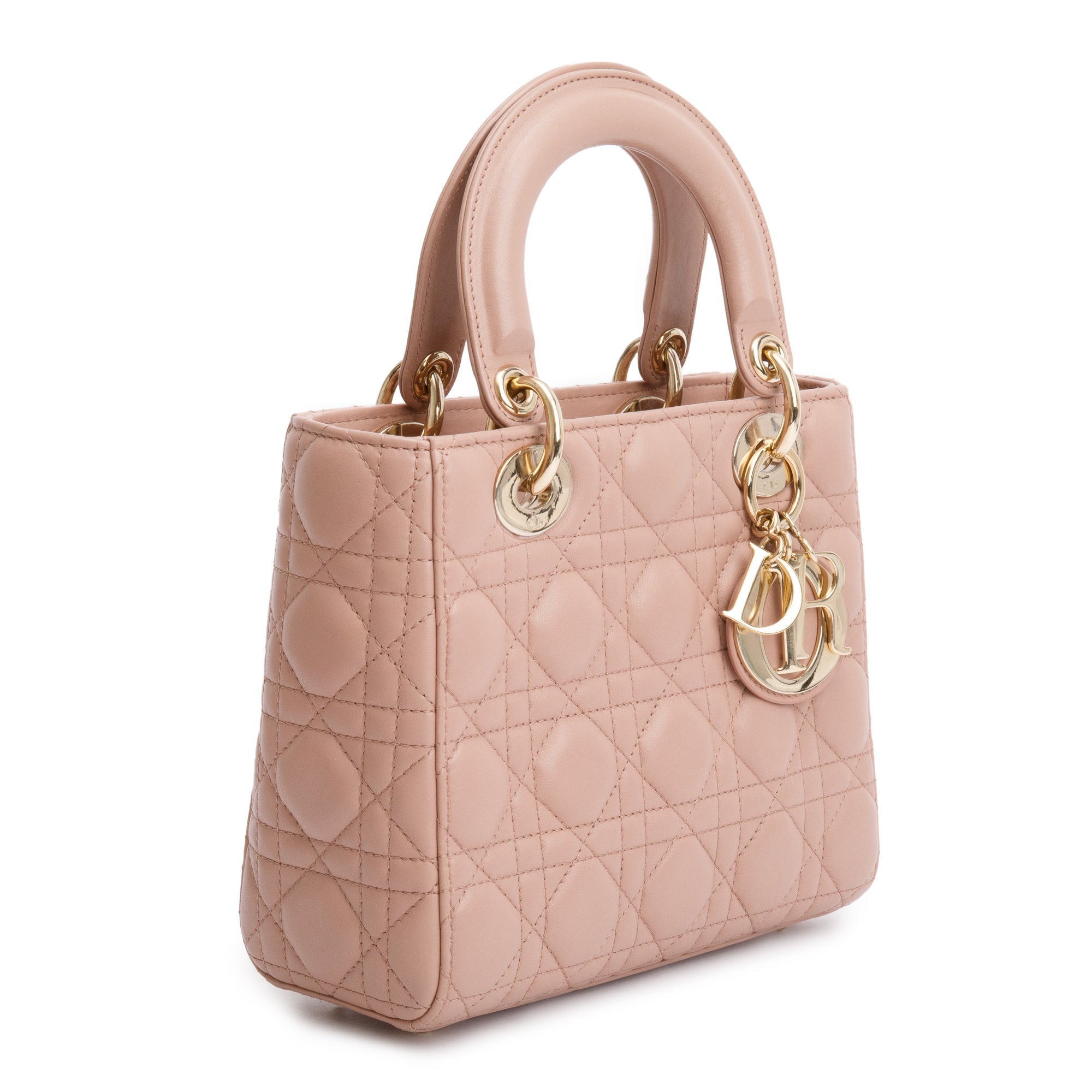 Christian Dior Beige Cannage Lambskin Leather Small Lady Dior My Abcdior Bag w/ Strap