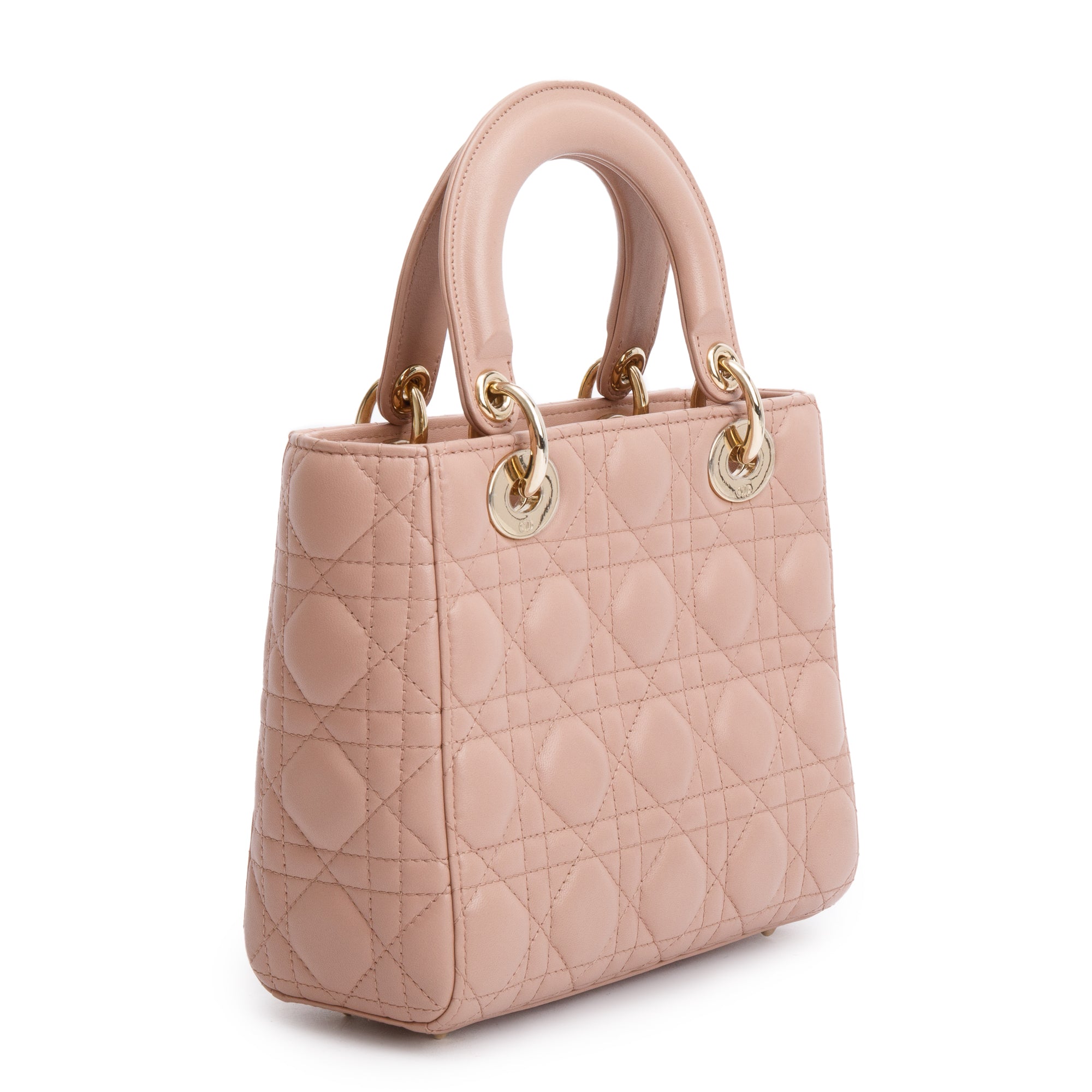 Christian Dior Beige Cannage Lambskin Leather Small Lady Dior My Abcdior Bag w/ Strap