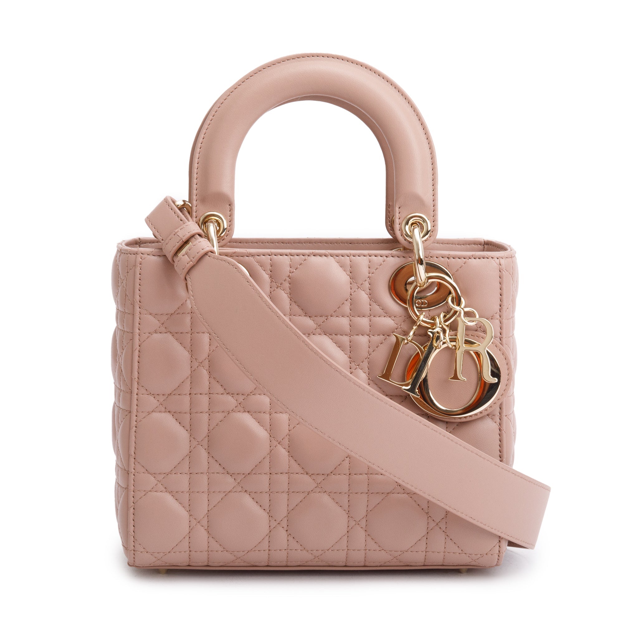 Christian Dior Beige Cannage Lambskin Leather Small Lady Dior My Abcdior Bag w/ Strap