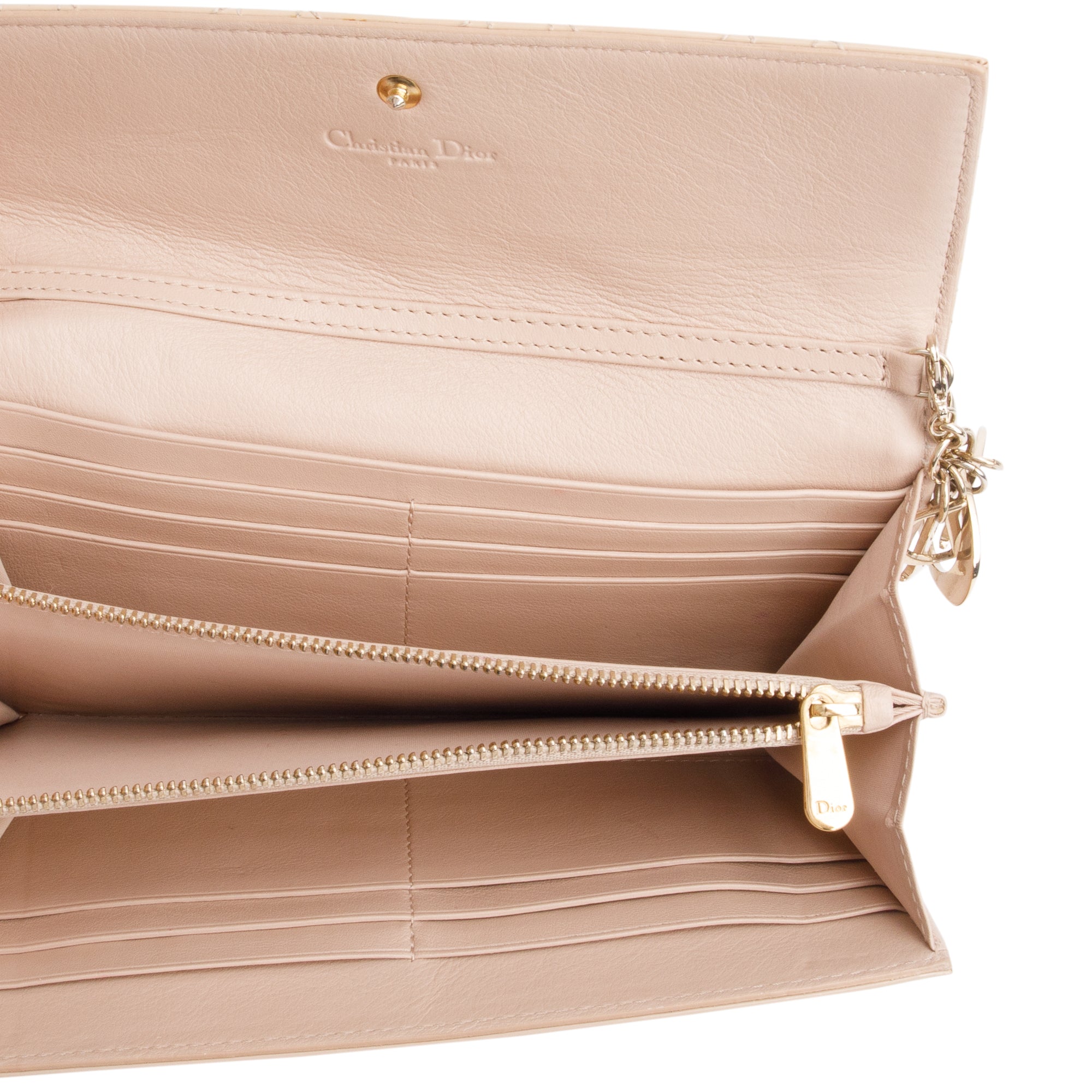 Christian Dior Beige Cannage Patent Leather Lady Dior Rendezvous Chain Wallet w/ Box