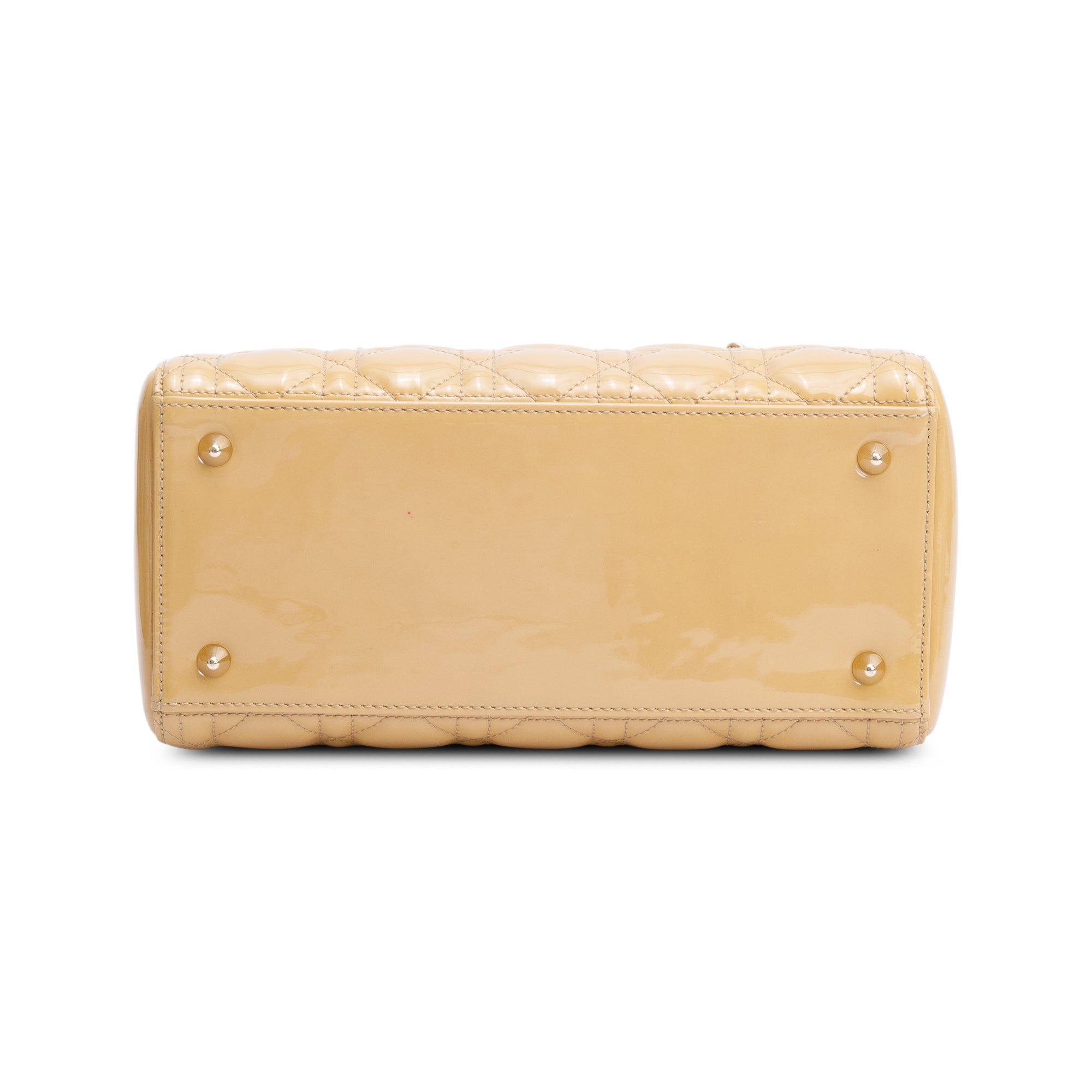 Christian Dior Beige Cannage Patent Leather Medium Lady Dior Bag w/ Strap & Authenticity Card