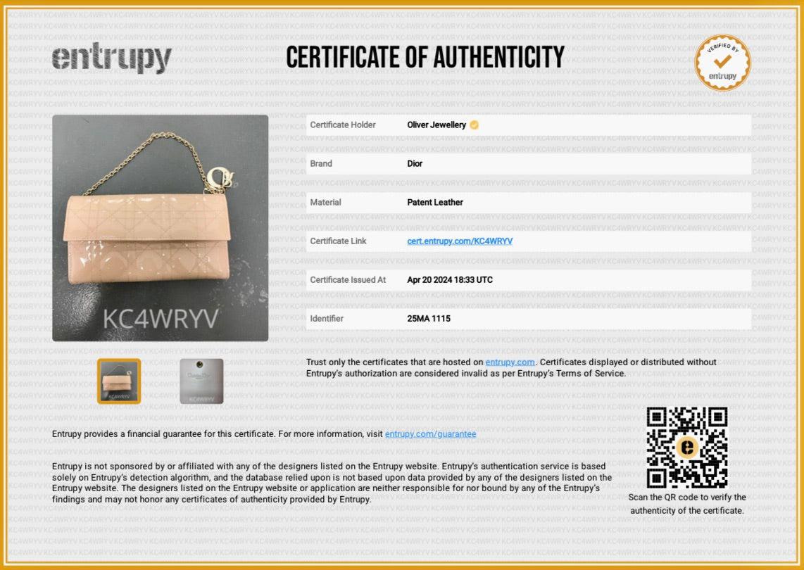 Christian Dior Beige Cannage Patent Leather Rendezvous Wallet on Chain w/ Box