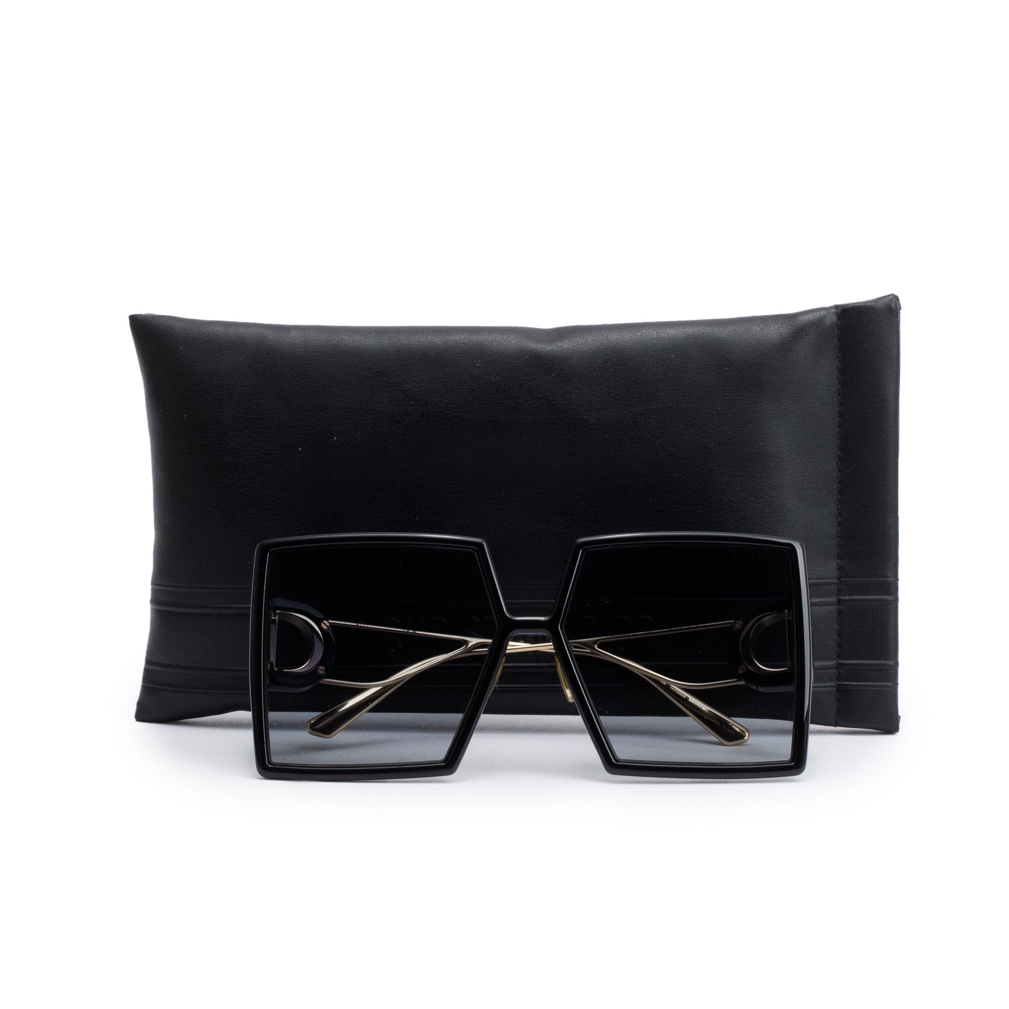 Christian Dior Black Acetate 30montaigne SU Oversize Sunglasses w/ Case