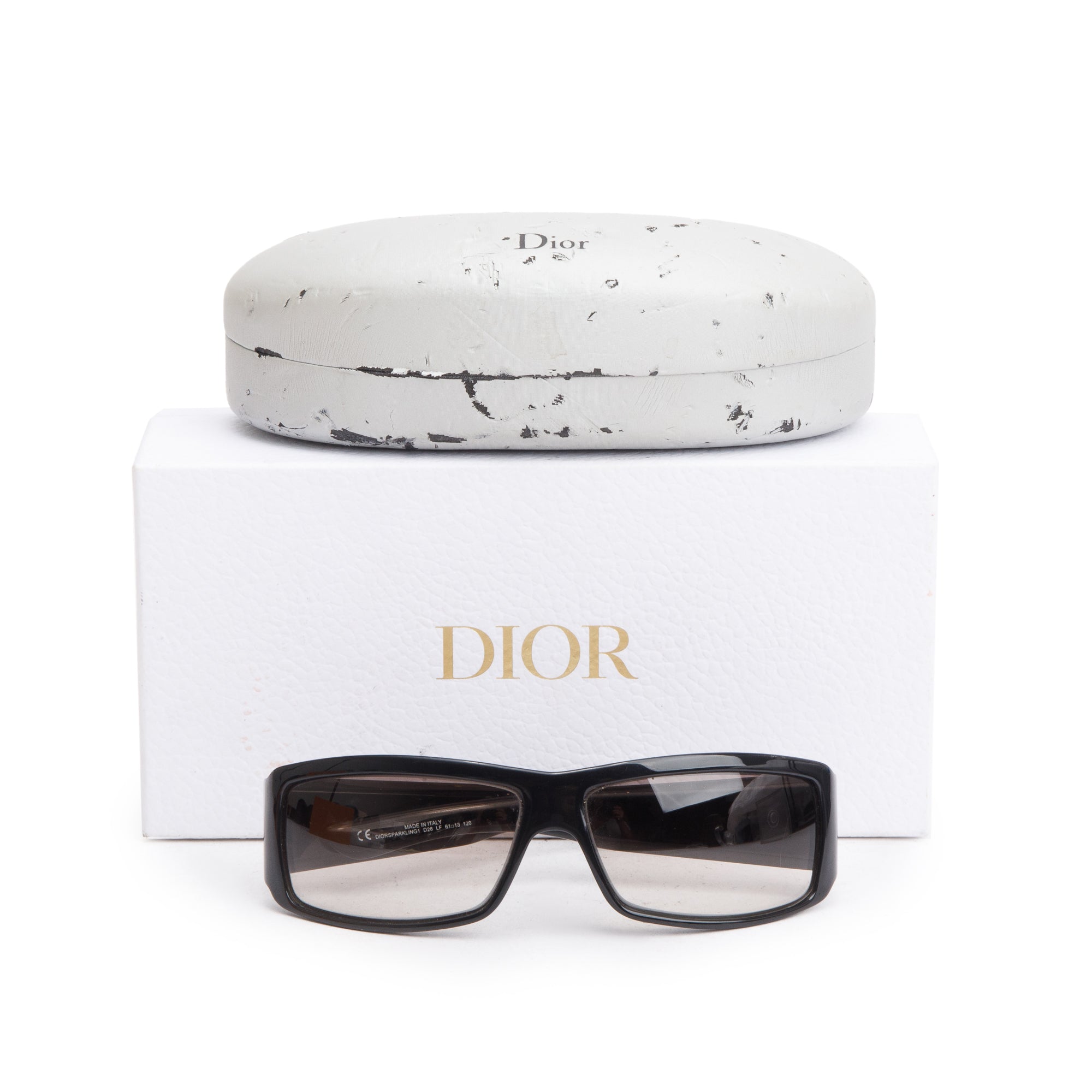 Christian Dior Black Acetate Crystal DiorSparkling Rectangular Sunglasses w/ Box & Case