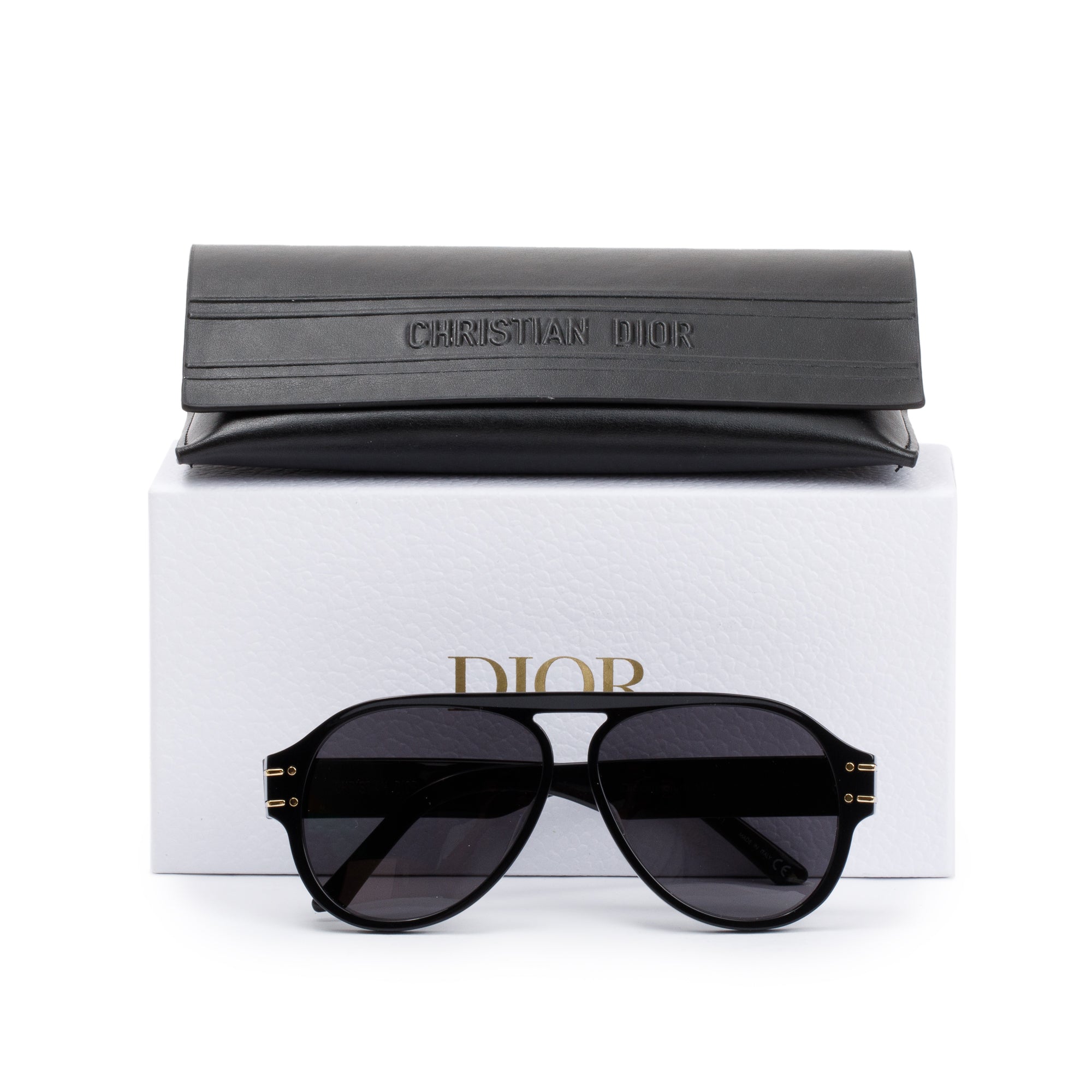 Christian Dior Black Acetate DiorSignature A1U Pilot Sunglasses w/ Box & Case