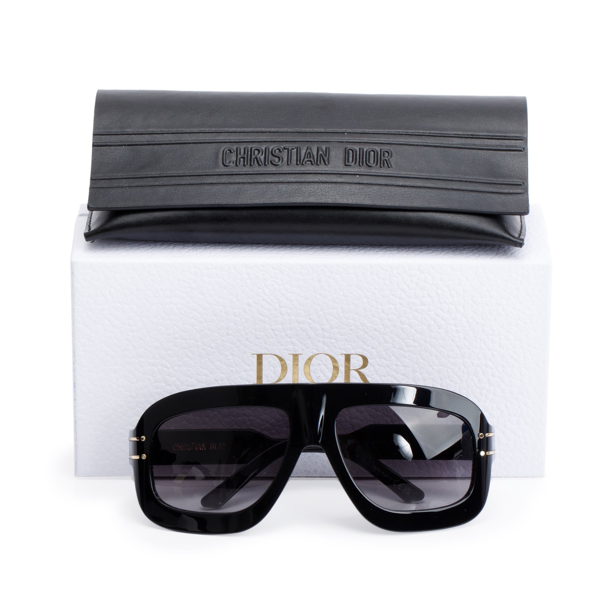 Christian Dior Black Acetate DiorSignature M1U Oversized Sunglasses w/ Box & Case