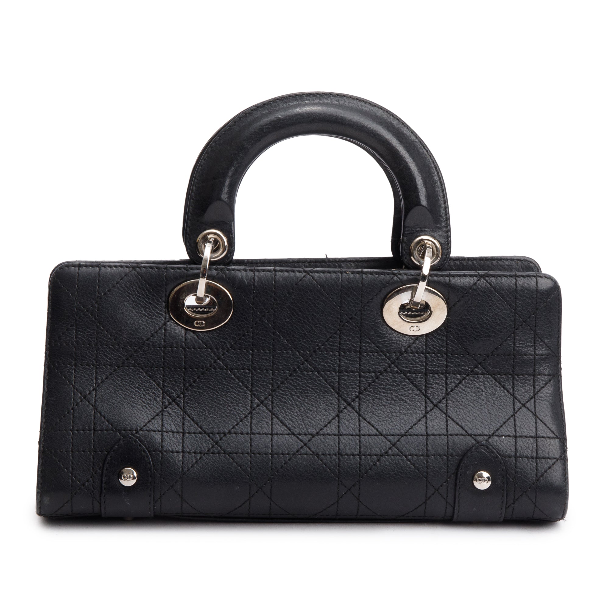 Christian Dior Black Calfskin Cannage Leather Small East West Lady Dior Bag