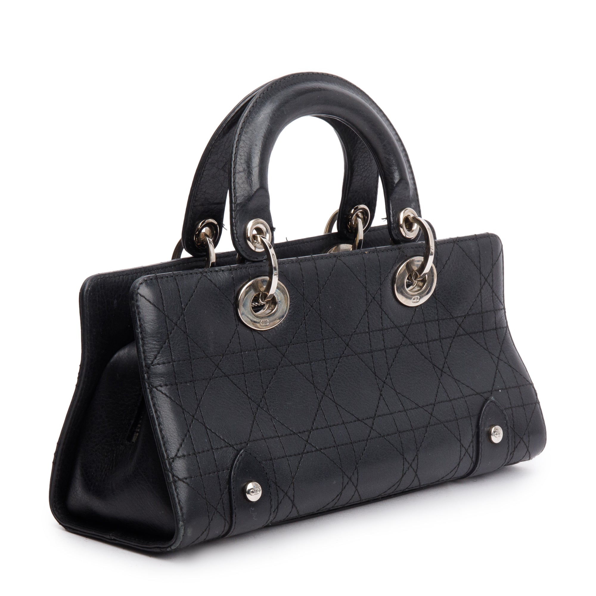 Christian Dior Black Calfskin Cannage Leather Small East West Lady Dior Bag