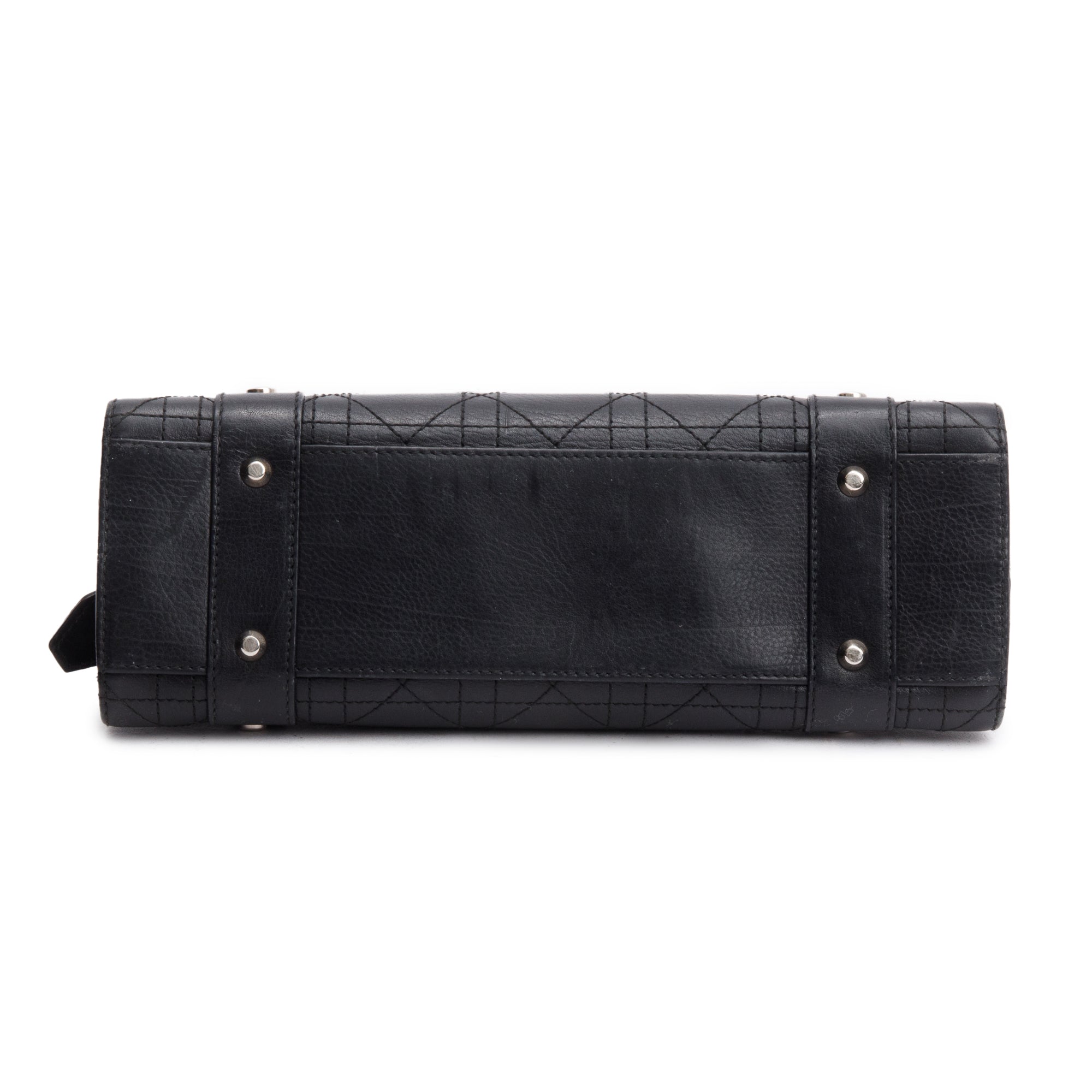 Christian Dior Black Calfskin Cannage Leather Small East West Lady Dior Bag