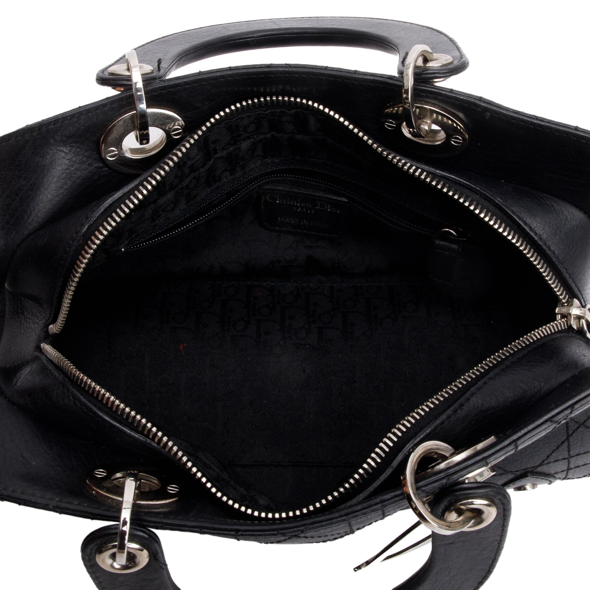 Christian Dior Black Calfskin Cannage Leather Small East West Lady Dior Bag