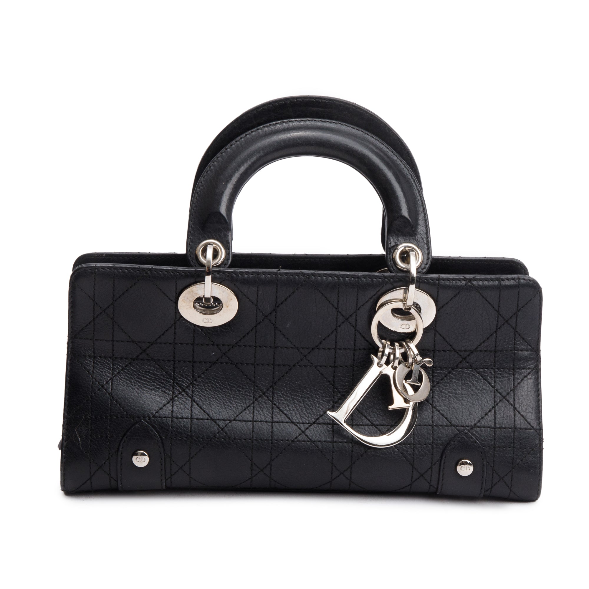 Christian Dior Black Calfskin Cannage Leather Small East West Lady Dior Bag