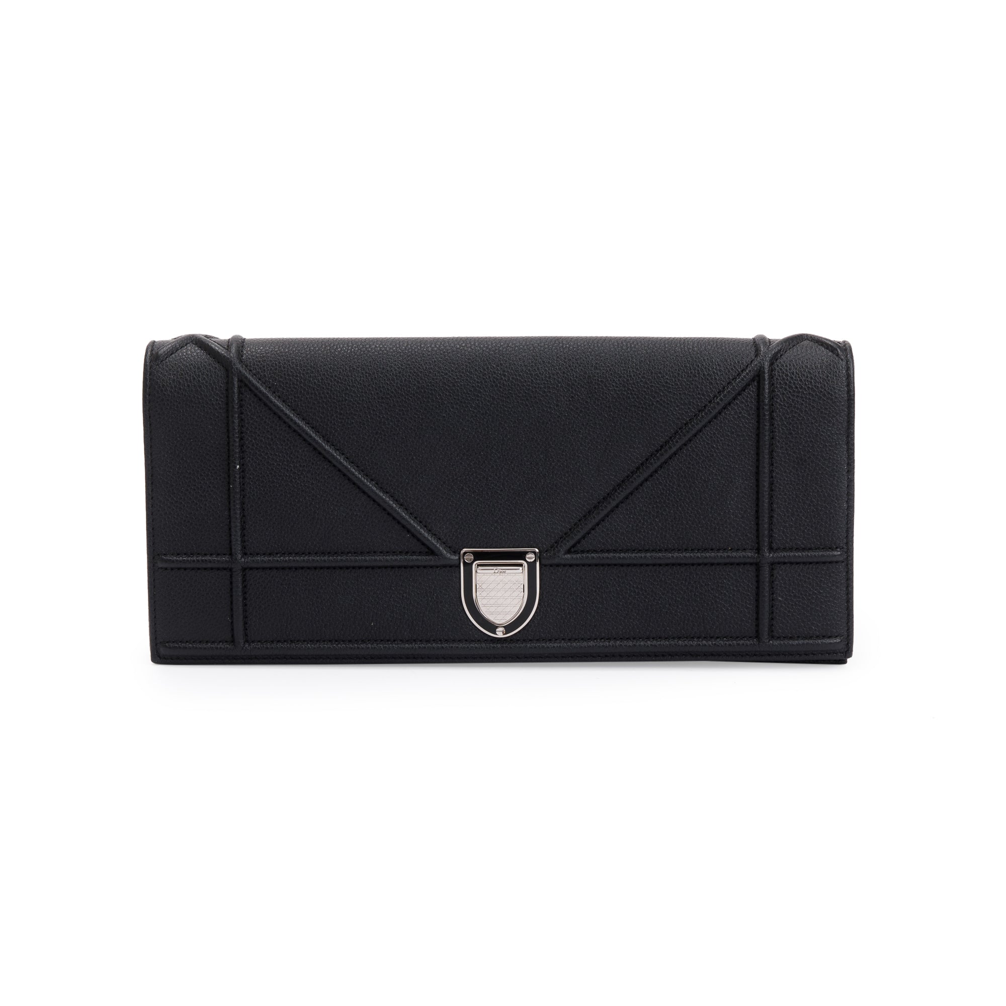 Christian Dior Black Calfskin Leather Diorama Chain Clutch