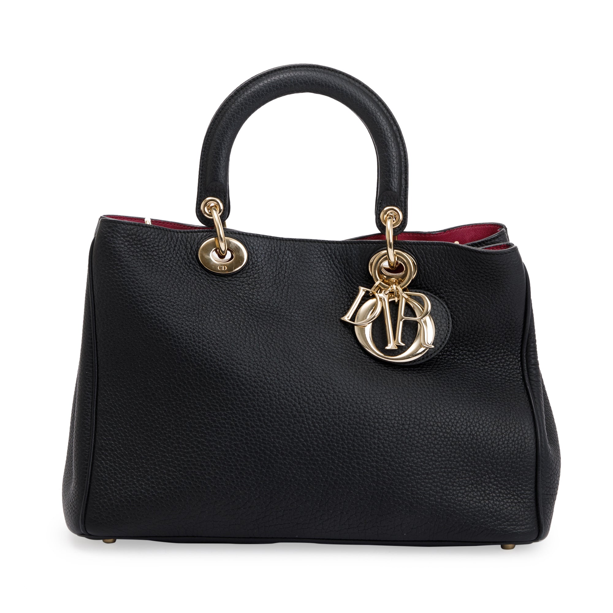 Christian Dior Black Calfskin Leather Medium Diorissimo Tote w/ Strap & Pouch