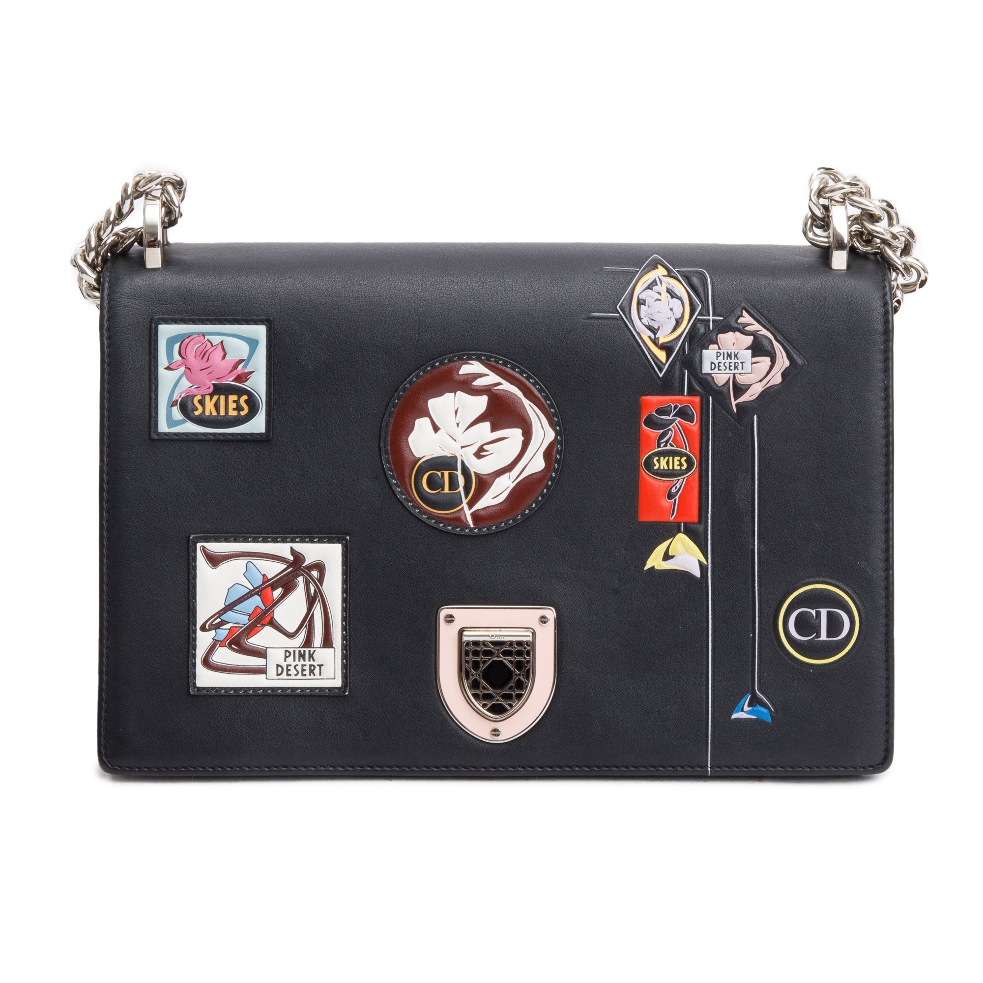 Christian Dior Black Calfskin Leather Paradise Diorama Flap Bag w/ Authenticity Card