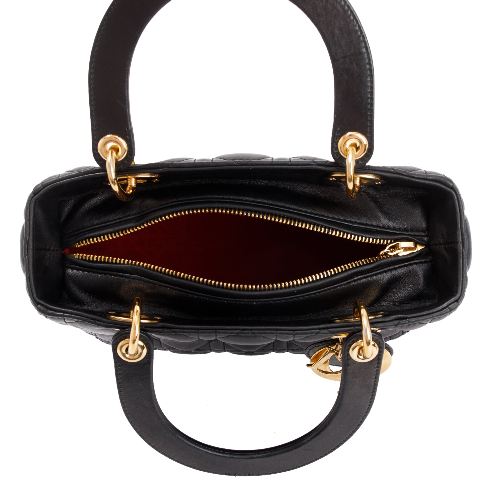 Christian Dior Black Cannage Lambskin Leather Medium Lady Dior Bag w/ Strap